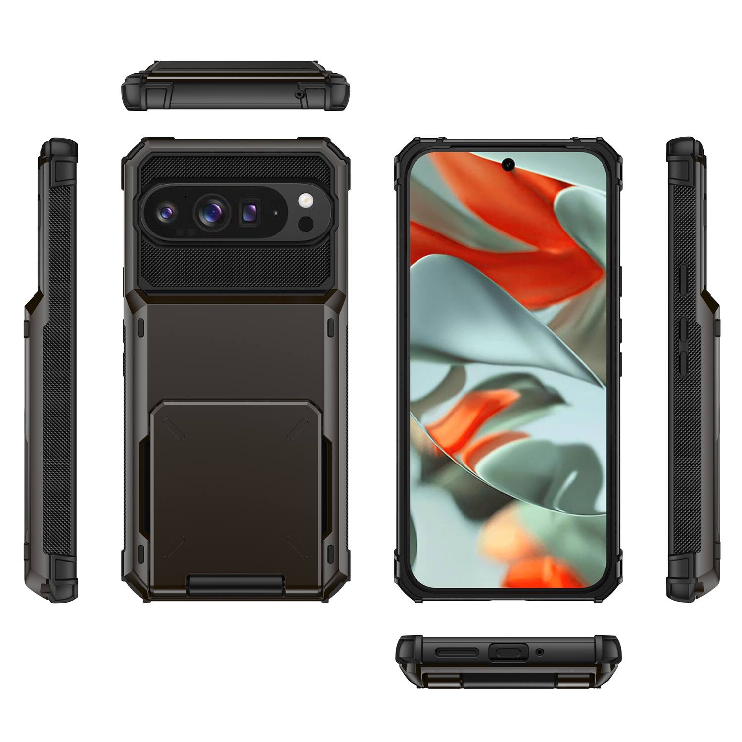 Alt View 5. Dteck - for Google Pixel 10 Pro XL Dual Layer Protective Phone Case with Hidden 5-Card Holder Wallet Slot Flip Open Back Cover - Red.