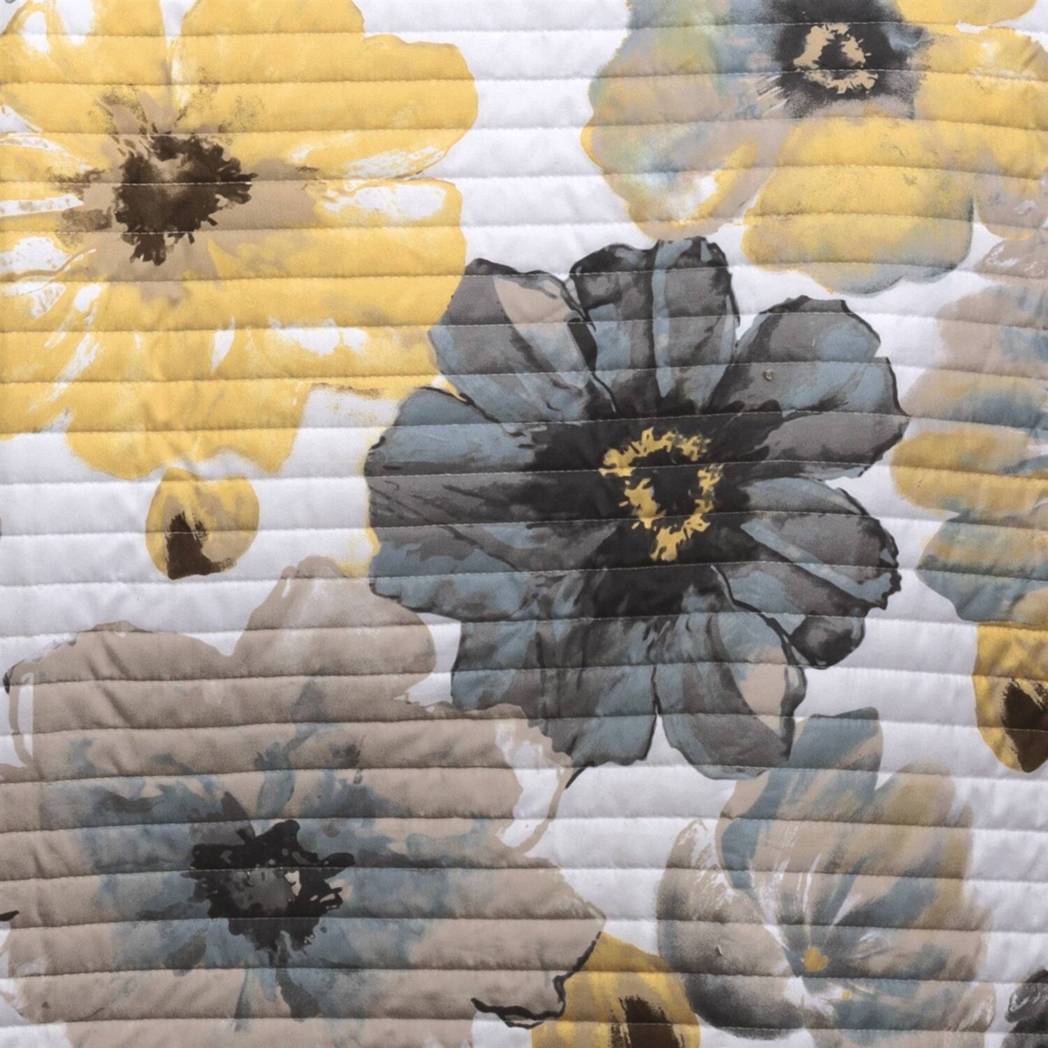 Left. Hivvago - King size White Yellow Grey Flowers Lightweight Polyester Microfiber Quilt Set - White Yellow Grey.