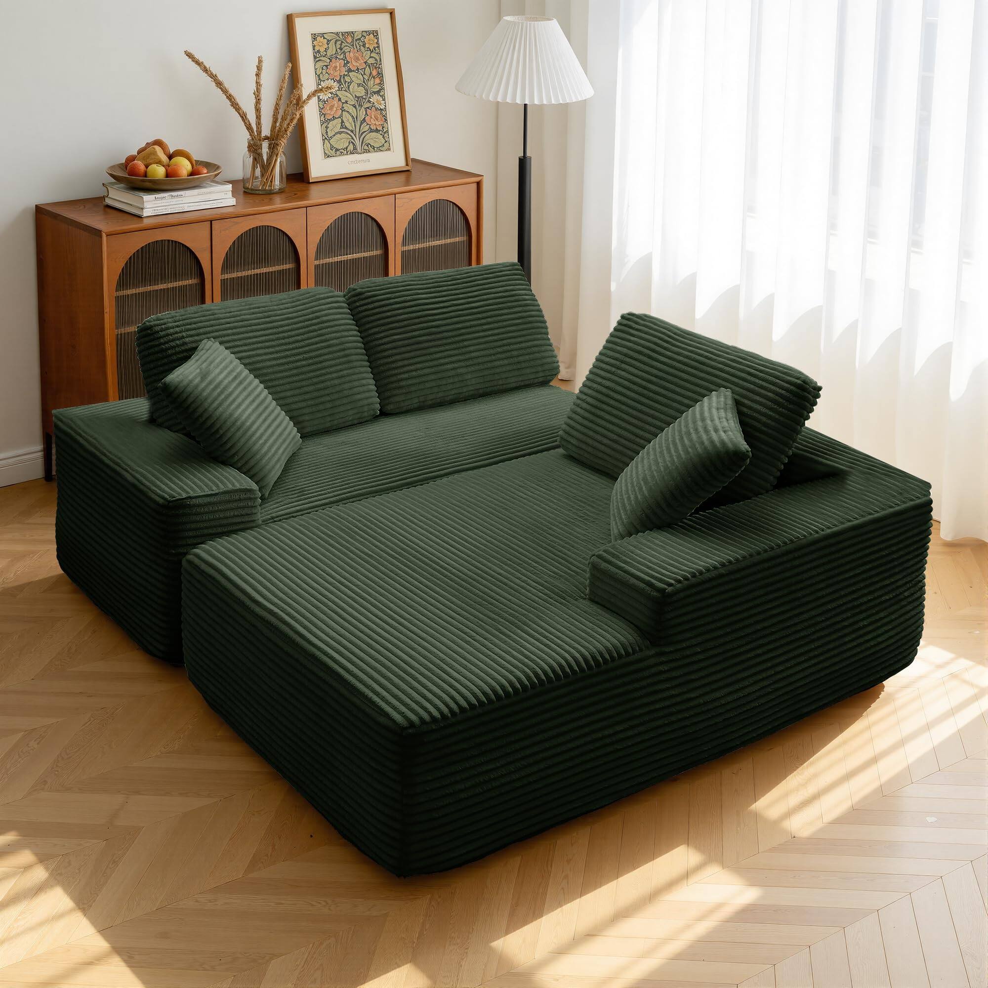 Alt View 2. Meqiodas - Boneless Couch for Living Room, Modular Sectional Sofa with Ottoman, Convertible L Shaped Couch, No Assembly Required - Green.