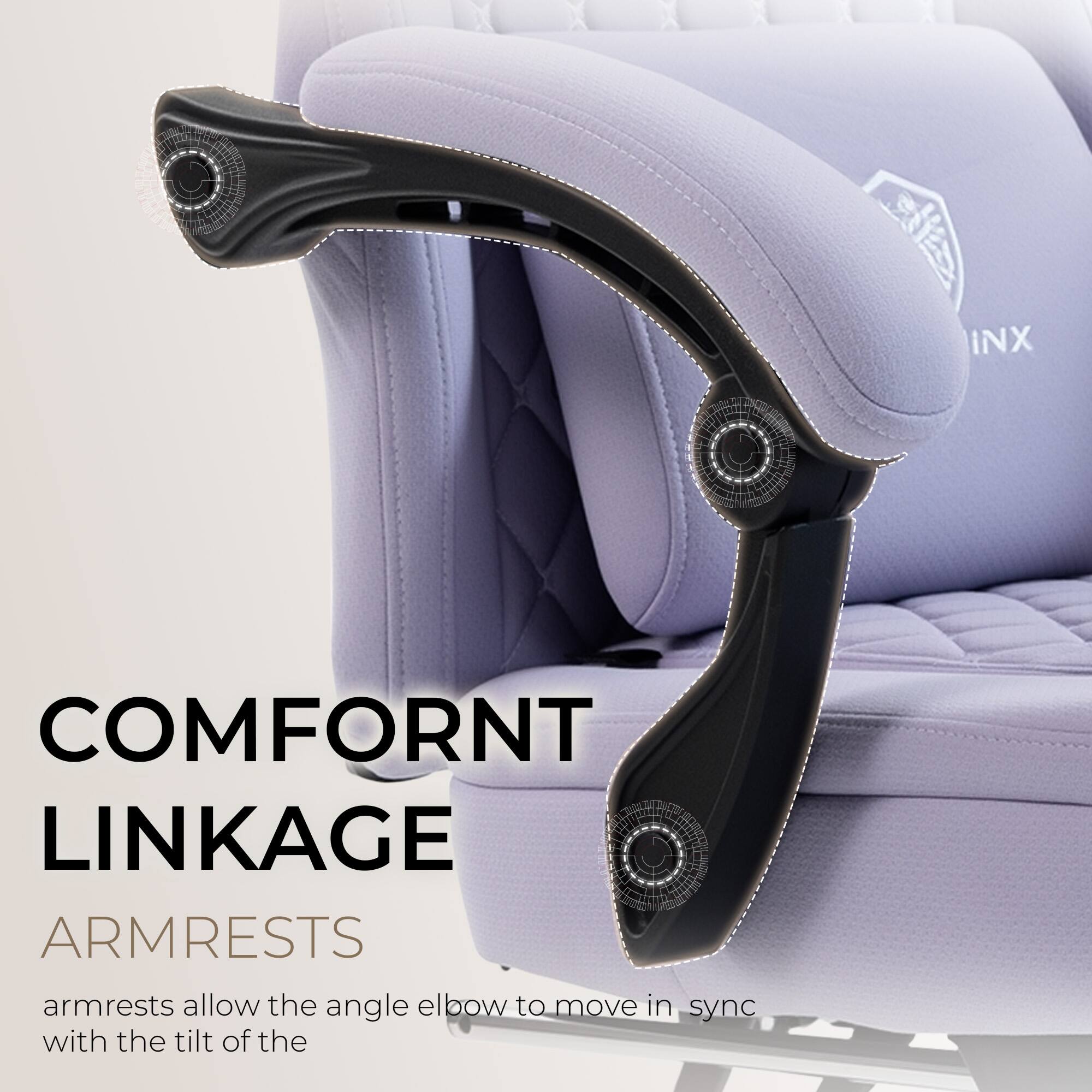 COMFORT LINKAGE ARMRESTS

armrests allow the angle elbow to move in sync with the tilt of the