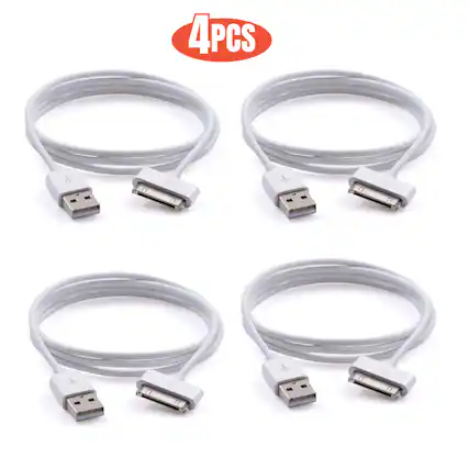 Front. Qixxronics - 4pcs 6ft USB to 30-Pin Charger Cable for iPhone 4/4s/3G/3GS, iPad 1 2 3, iPod Touch 4 3 2 1, iPod Classic 3 2 1 - White.
