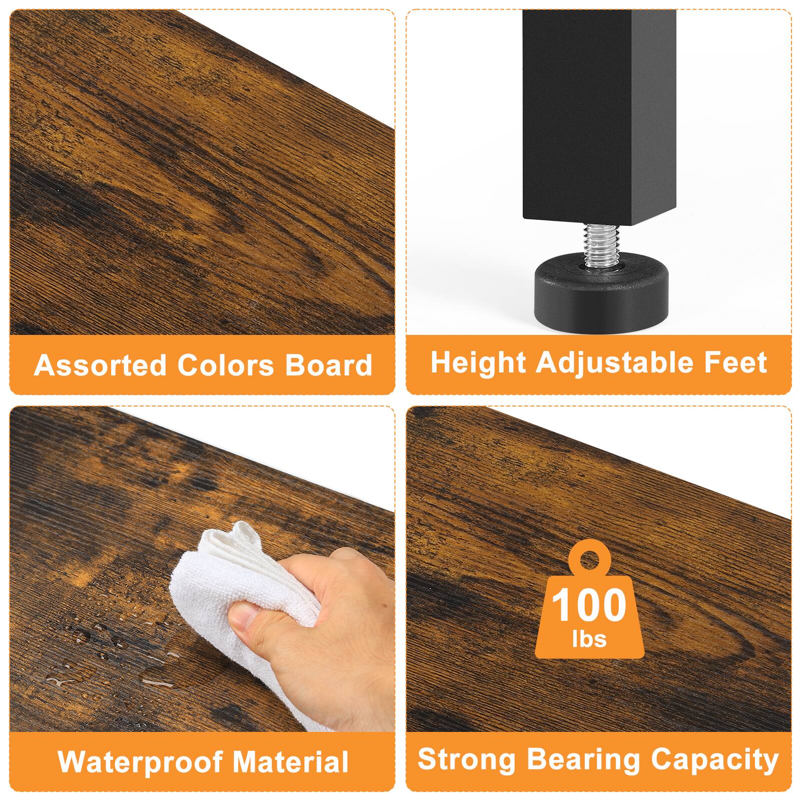 Assorted Colors Board  
Height Adjustable Feet  
Waterproof Material  
Strong Bearing Capacity  
100 lbs