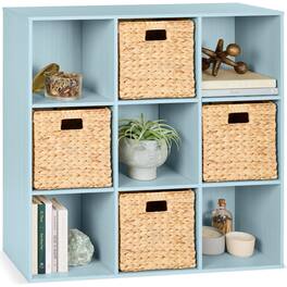 Best Choice Products - 9-Cube Bookshelf, 11in Display Storage Organizer w/ 3 Removable Back Panels - Light Blue