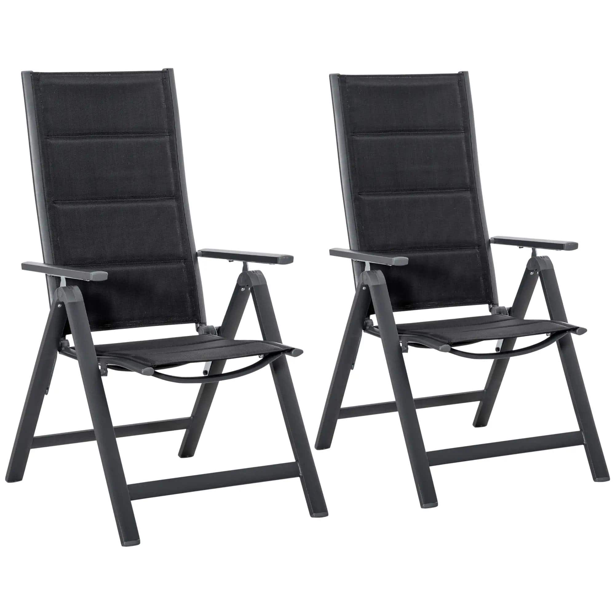 Resenkos - 2 Piece Outdoor Patio Folding Chair Set, Aluminum Frame Portable Reclining Camping Seats - Black