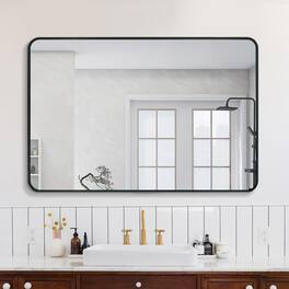 BreeBe - 30x40 Inch Metal Framed Rectangular Bathrrom Mirror for Wall - Black