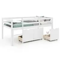Costway Twin Size Low Loft Bed with 3 Drawers Ladder & Full-length Guardrails Storage - White - Front_Zoom