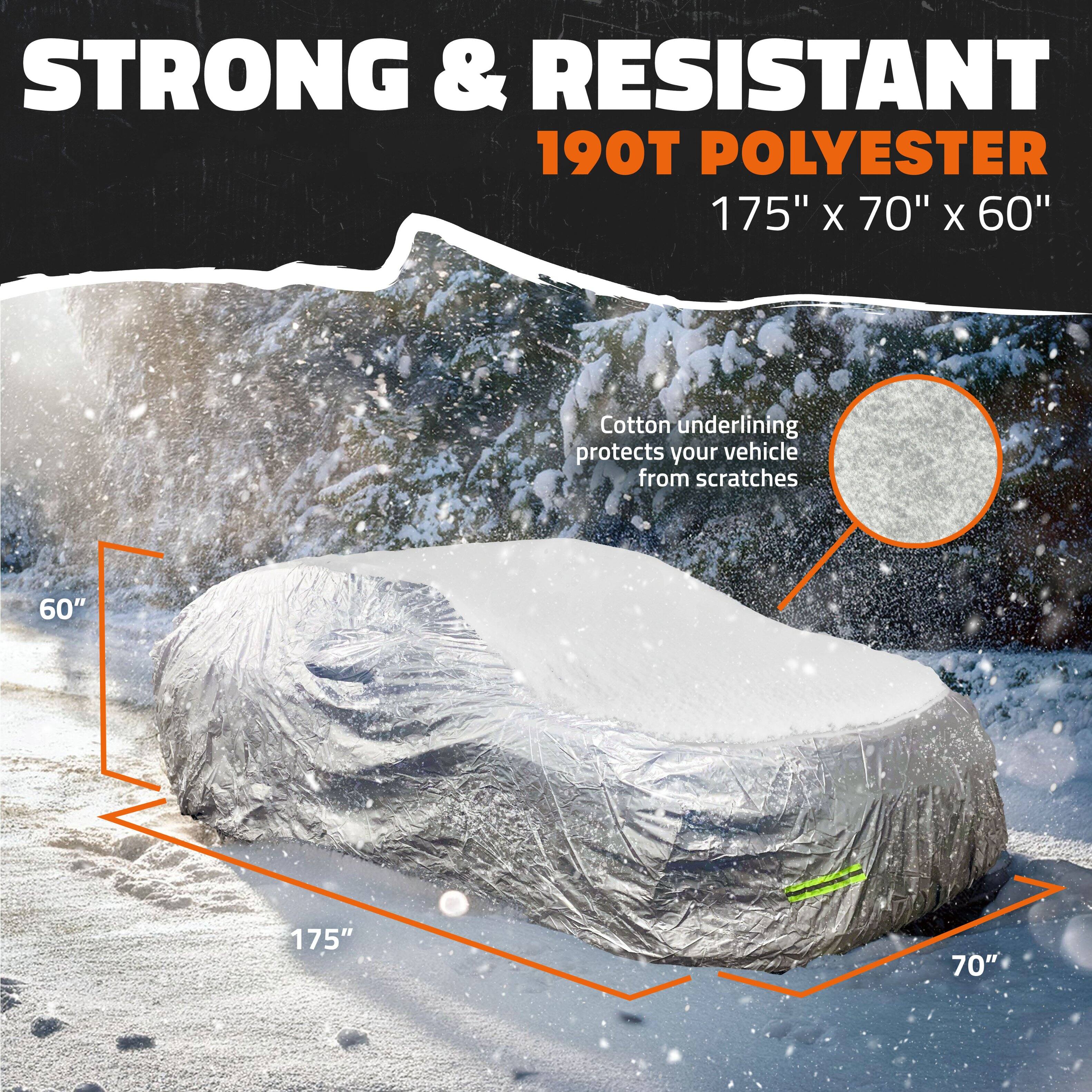 STRONG & RESISTANT  
190T POLYESTER  
175" x 70" x 60"  

Cotton underlining protects your vehicle from scratches
