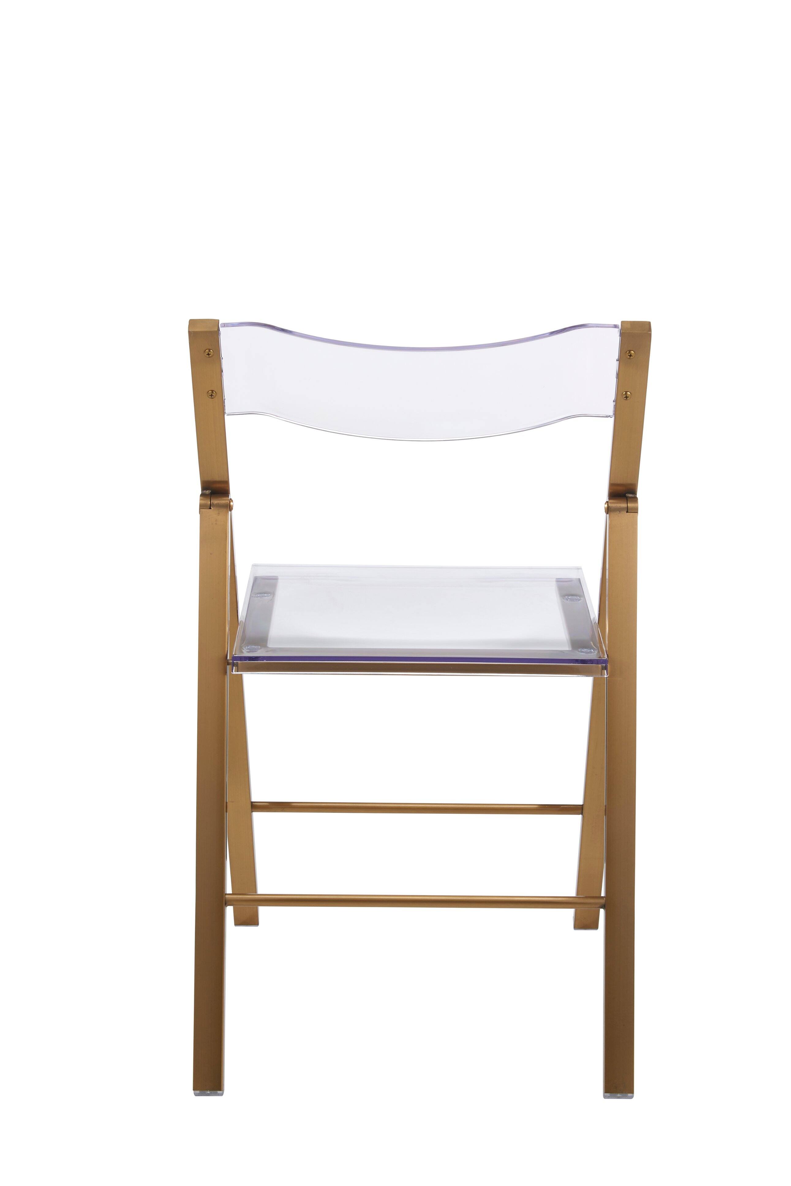 Alt View 3. LeisureMod - Menno Brushed Gold Acrylic Folding Dining Chair with Waterfall Seat & Stainless Steel Frame - Set of 2.