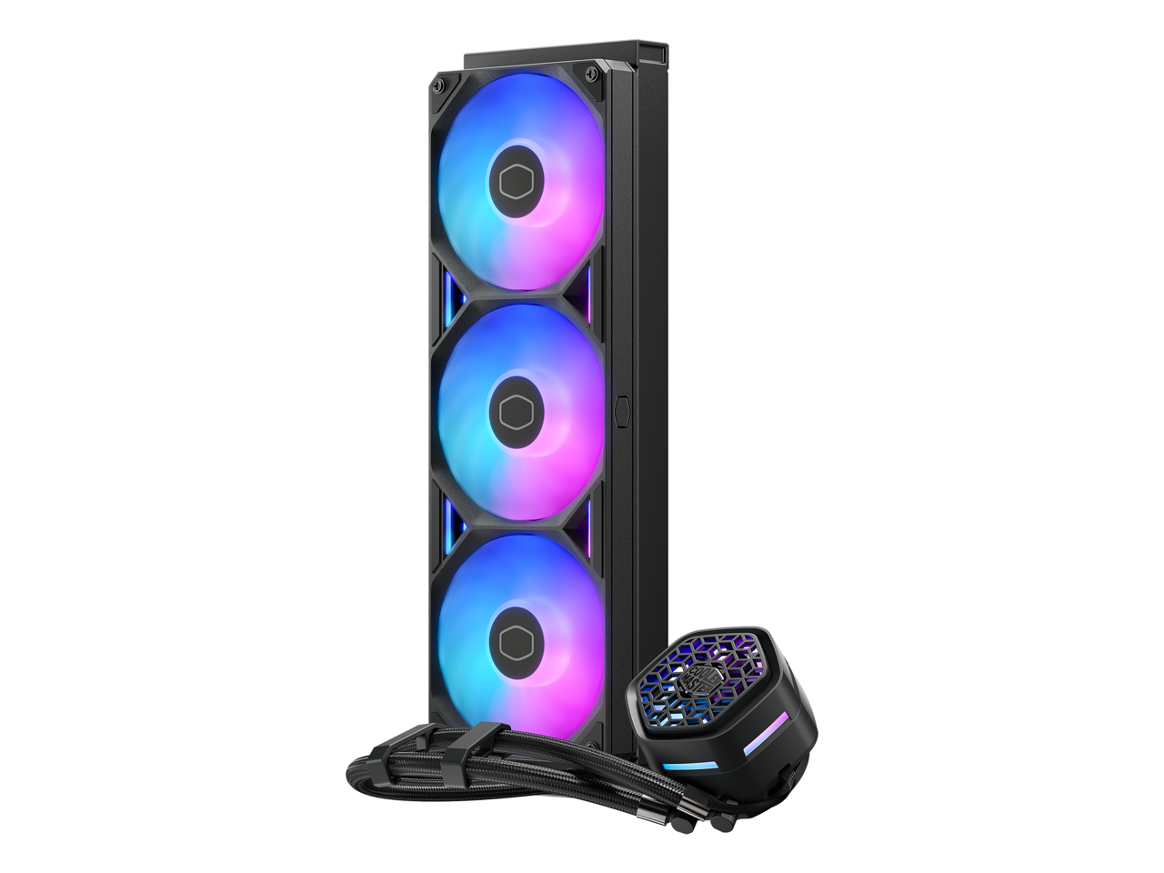 Alt View 3. Cooler Master - Cooler Master Atmos II 360 FreeForm 2.0 AIO CPU Cooler with VRM Fan, Dual Pump, 400mm Tubing, ARGB PWM, for R9/AMD/Intel - Black.