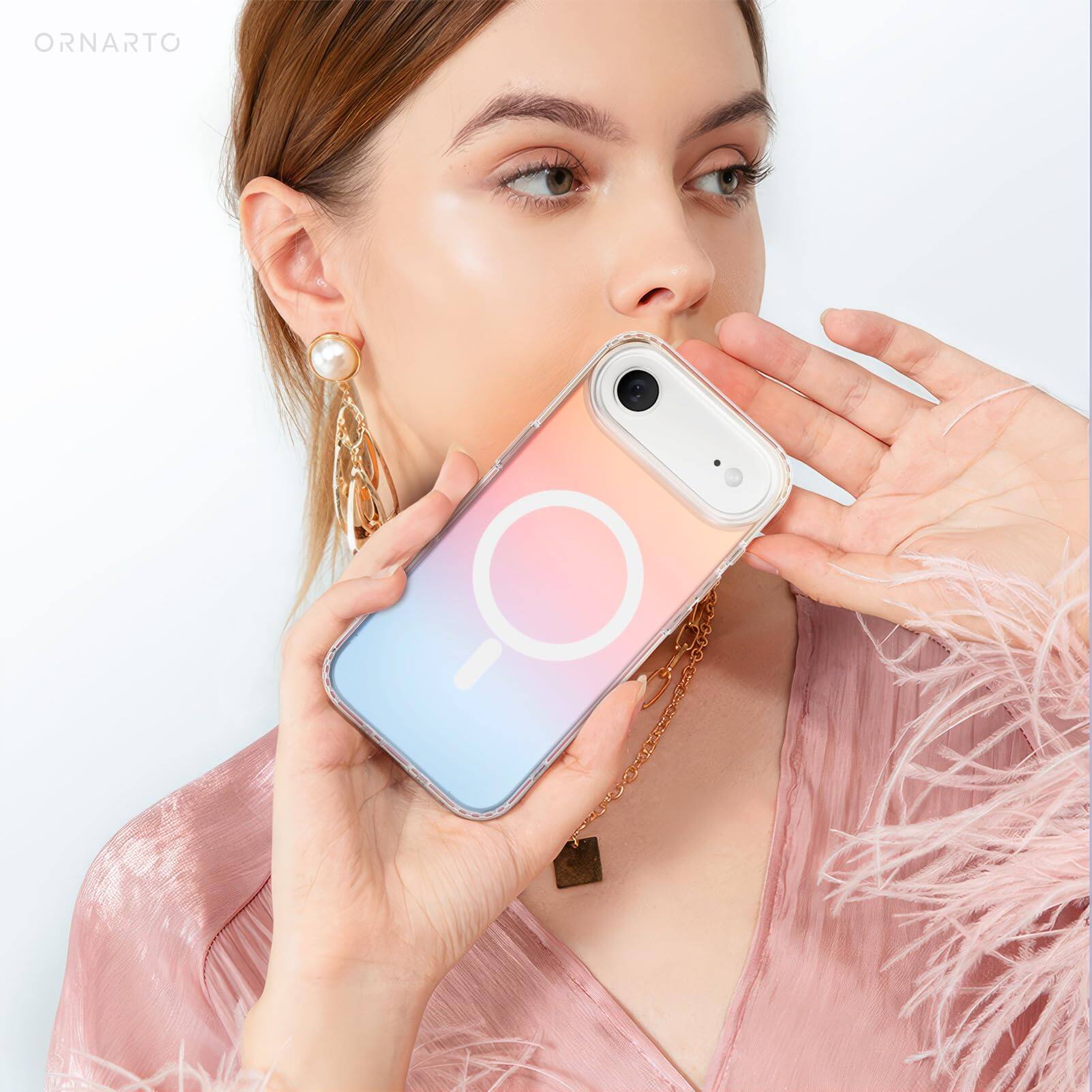 Alt View 6. Ornarto - ORNARTO for iPhone Air Case 6.5", Compatible with MagSafe,Electroplated Iridescent Protective Phone Cover-Sunset Red - Sunset Red.