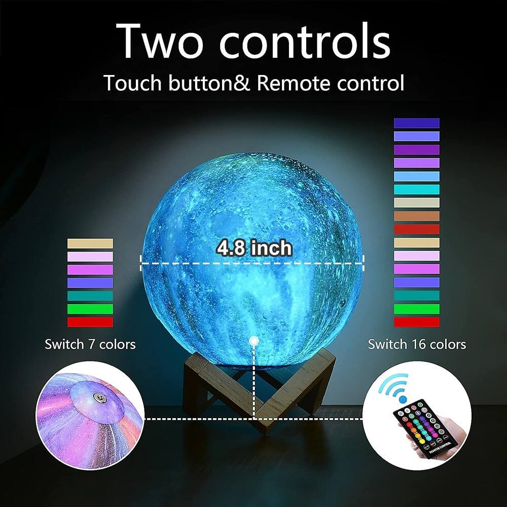 Two controls  
Touch button & Remote control  

4.8 inch  

Switch 7 colors  

Switch 16 colors