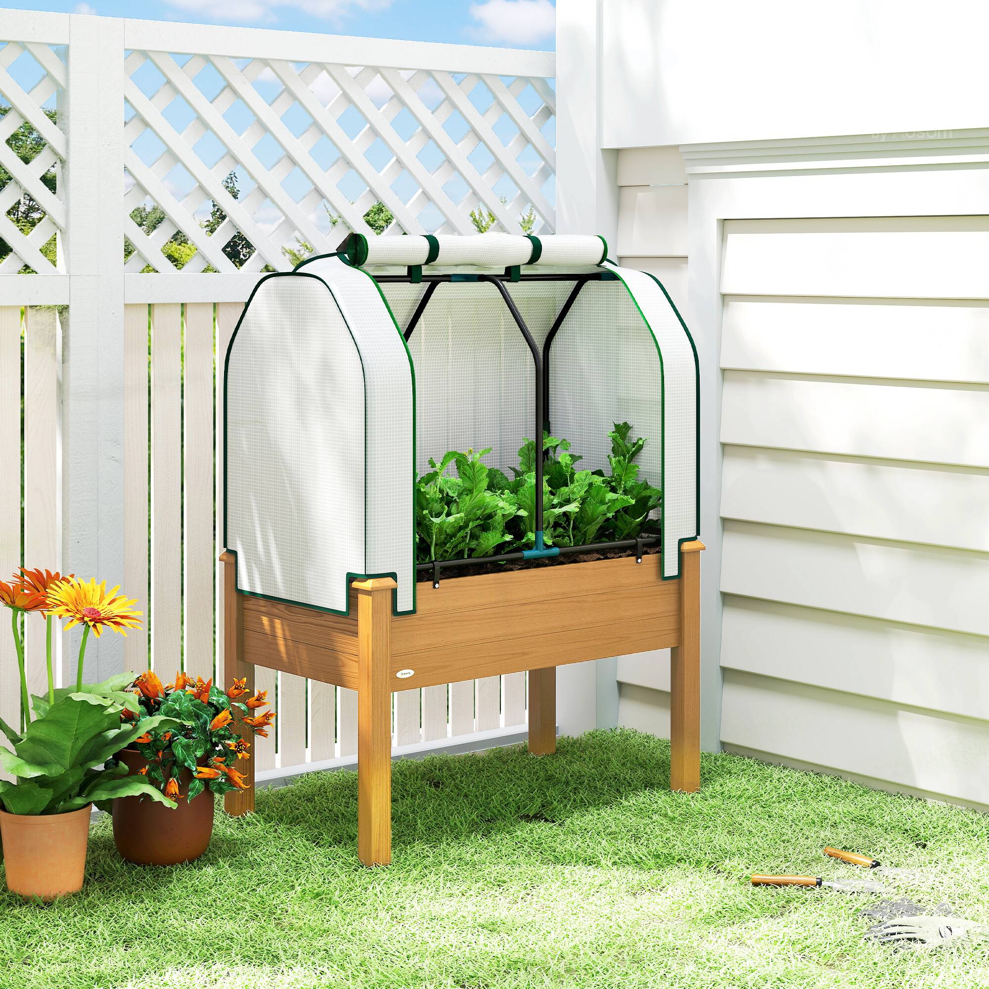 Alt View 1. Outsunny - Garden Bed with PE Greenhouse Cover Outdoor Planter Box for Herbs and Vegetables.