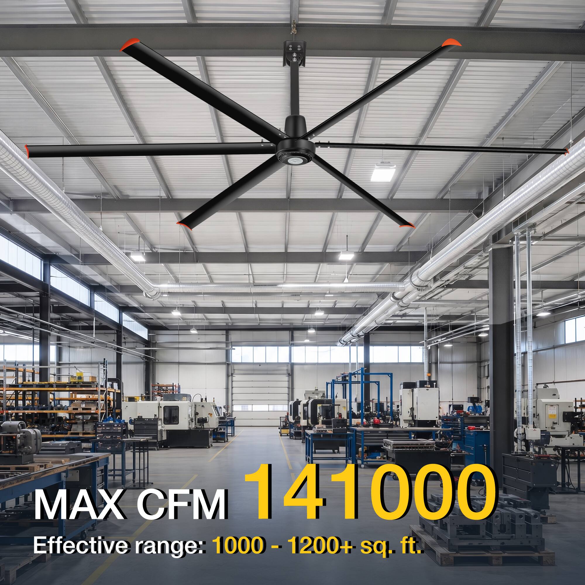 MAX CFM 141000  
Effective range: 1000 - 1200+ sq. ft.
