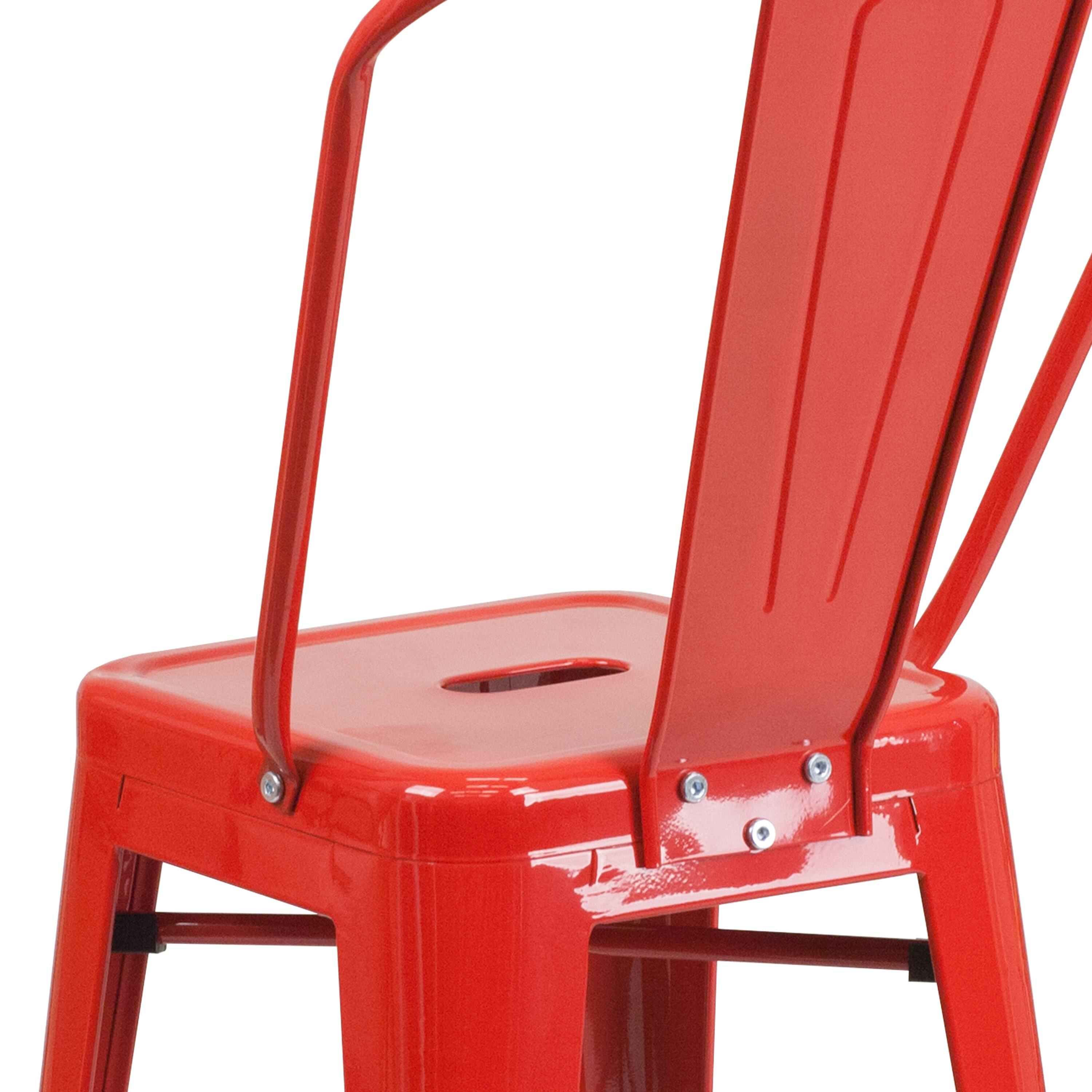 Alt View 9. Emma + Oliver - Commercial Grade 24"H Colorful Metal Indoor-Outdoor Counter Stool with Back - Red.