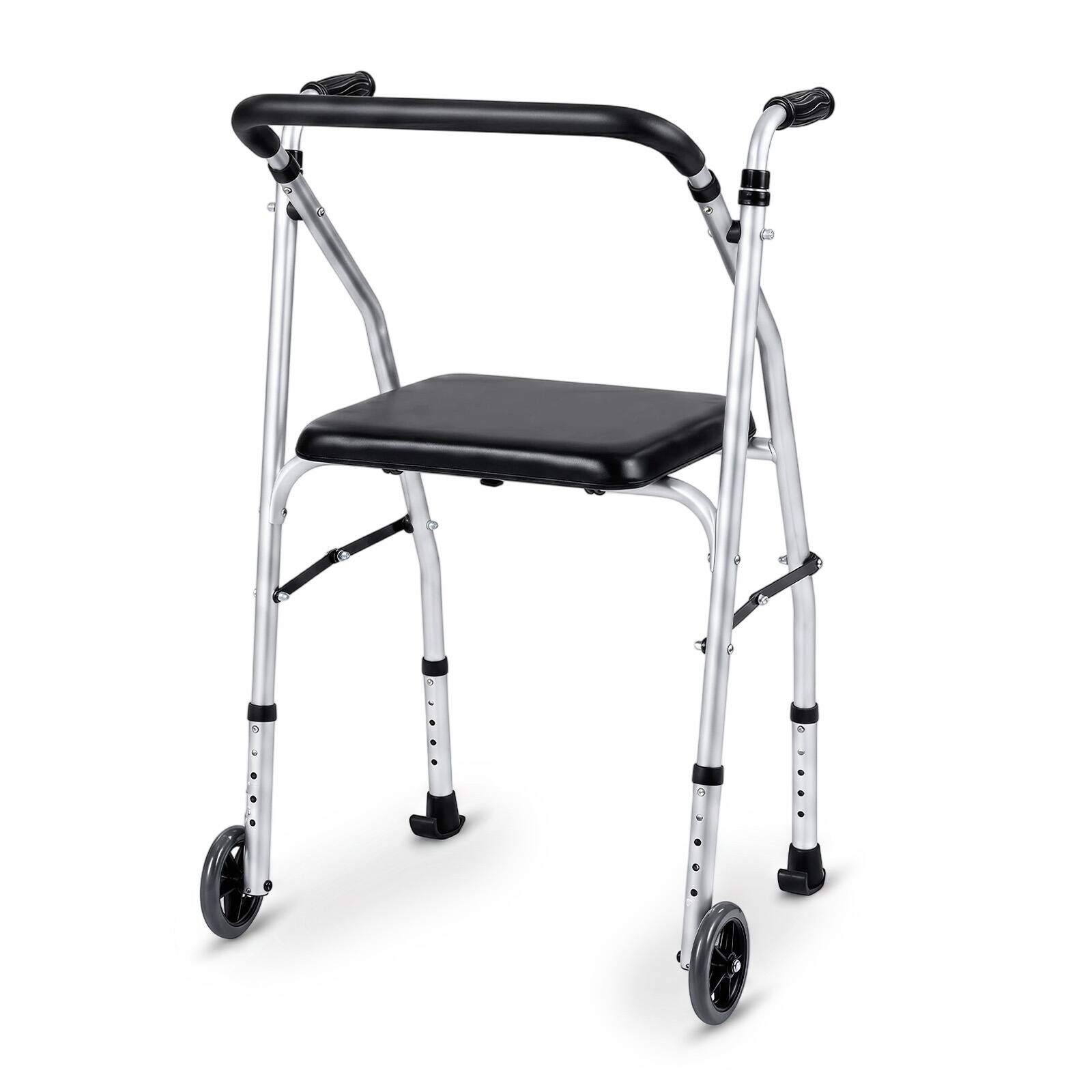 Alt View 9. Costway - Costway Folding Walker for Seniors, Lightweight Aluminum Mobility Walker with 2 Wheels - Silver.