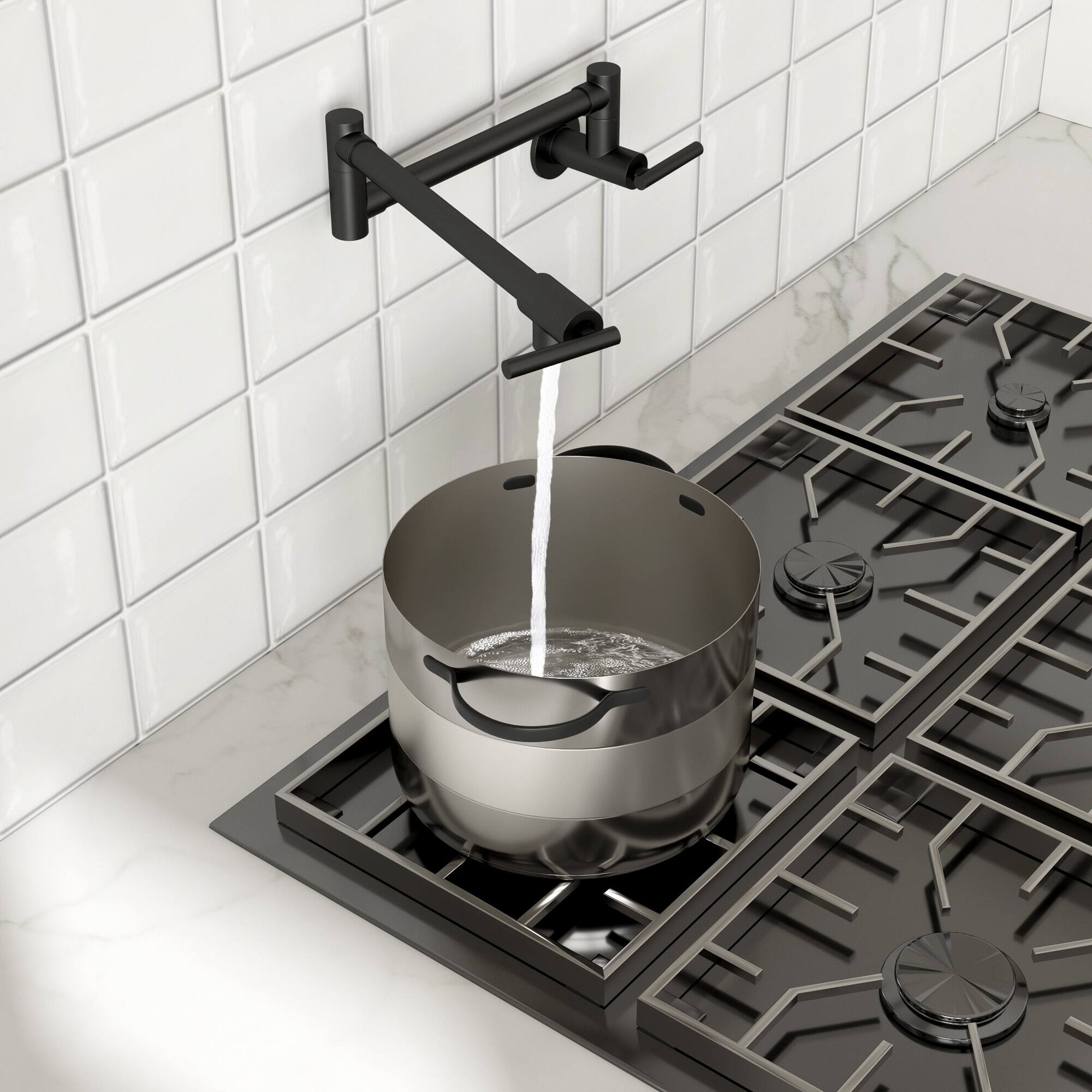 Back. Lordear - Black Wall Mount Kitchen Sink Faucet Folding Stretchable with Single Hole Two Handles - Blackl.