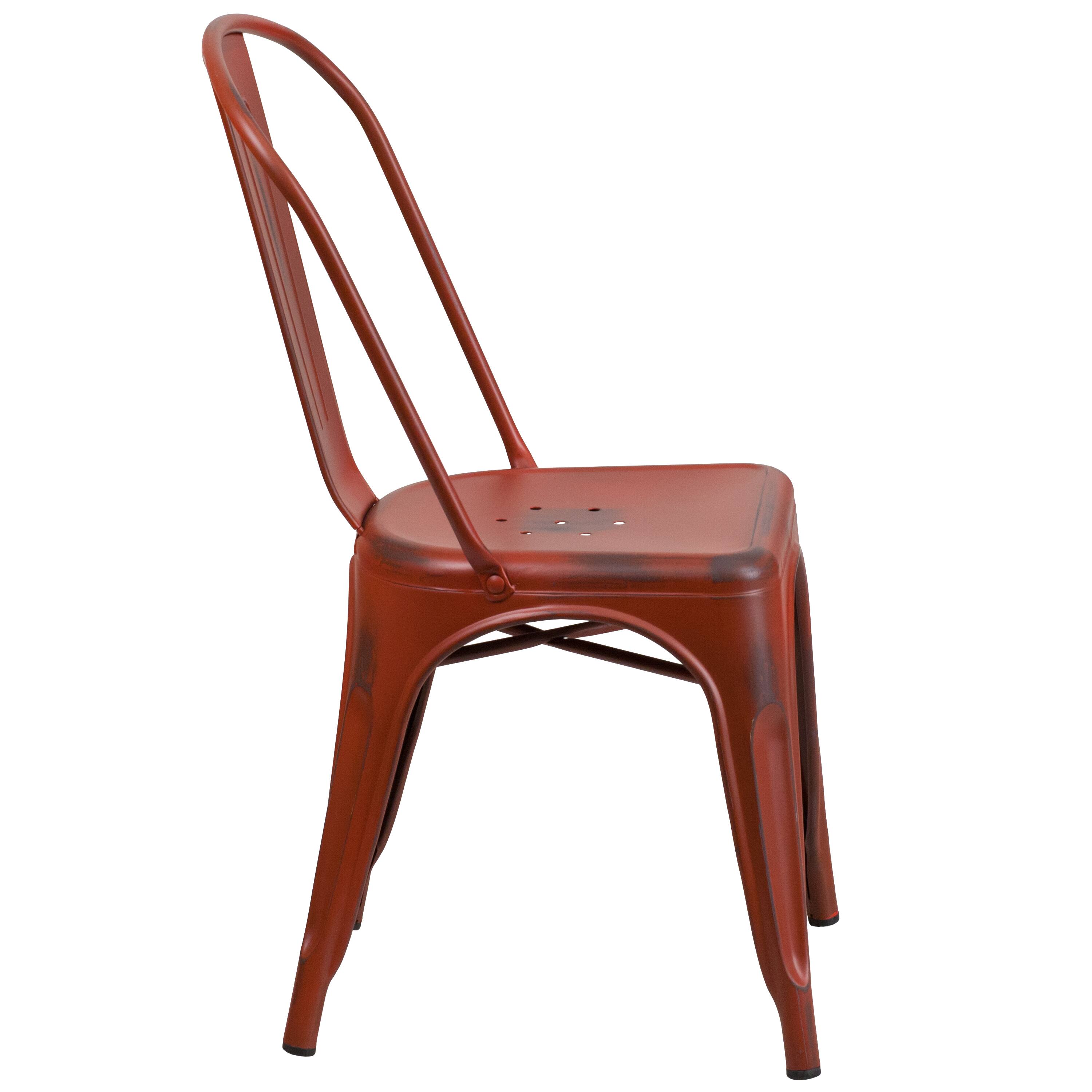 Alt View 6. Emma + Oliver - Commercial Grade 4 Pack Distressed Metal Indoor-Outdoor Stackable Chair - Kelly Red.