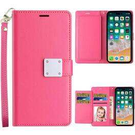 Entronix - Case for iPhone 16 Pro Max - Foldable Leather Wallet, Card Holder & Lanyard - Hot Pink