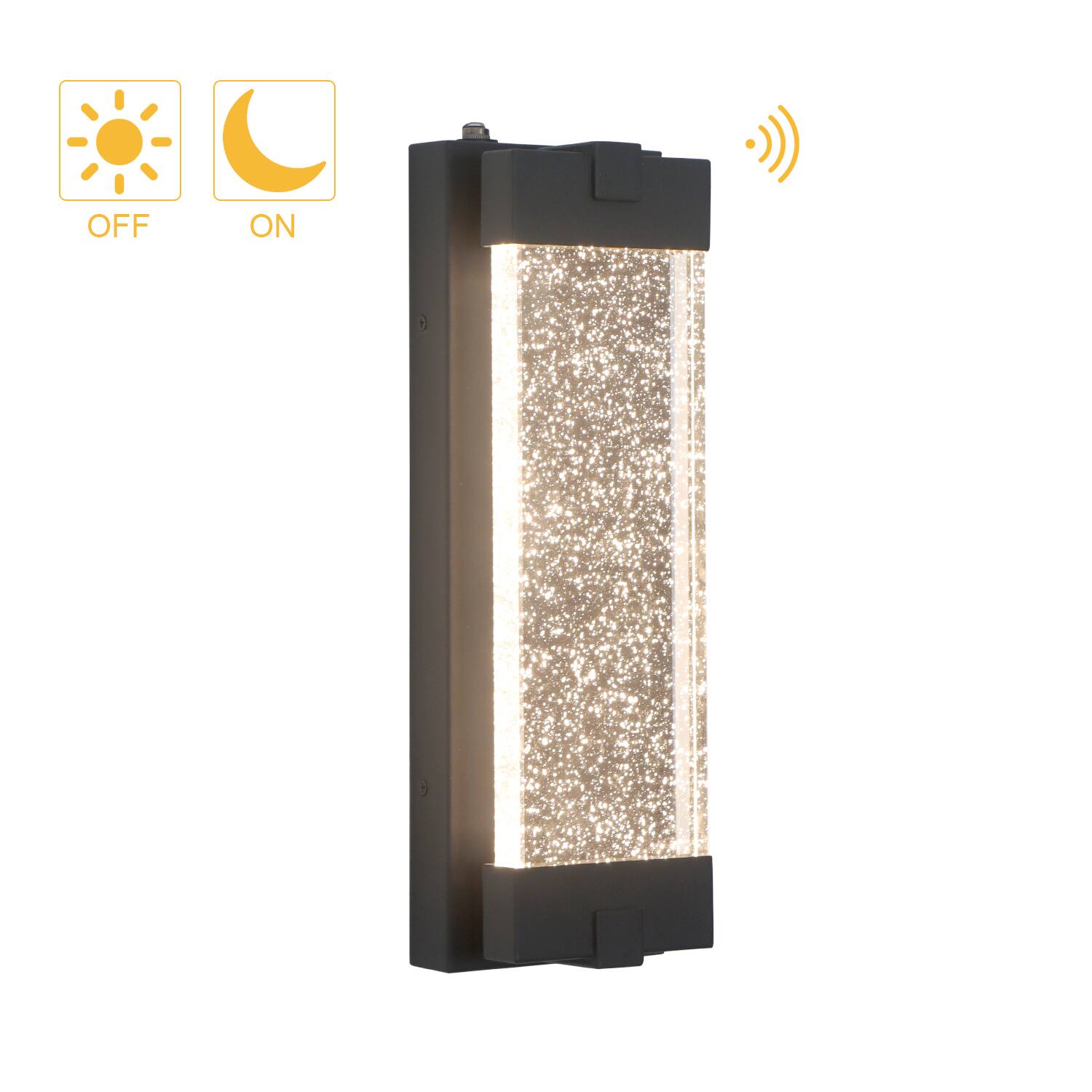 Front. Umeiluce - 14 inches Crystal LED Outdoor Wall Sconce 3000K Dimmable Dark to Dawn - Matte Black.