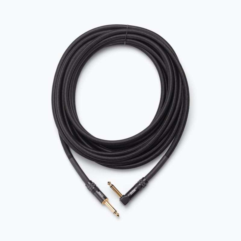 Left. On Stage Stands - On-Stage Production-Grade ICR-25 Braided Instrument Cable (Gold Plated Right Angle to Straight Connectors, Double - Black.