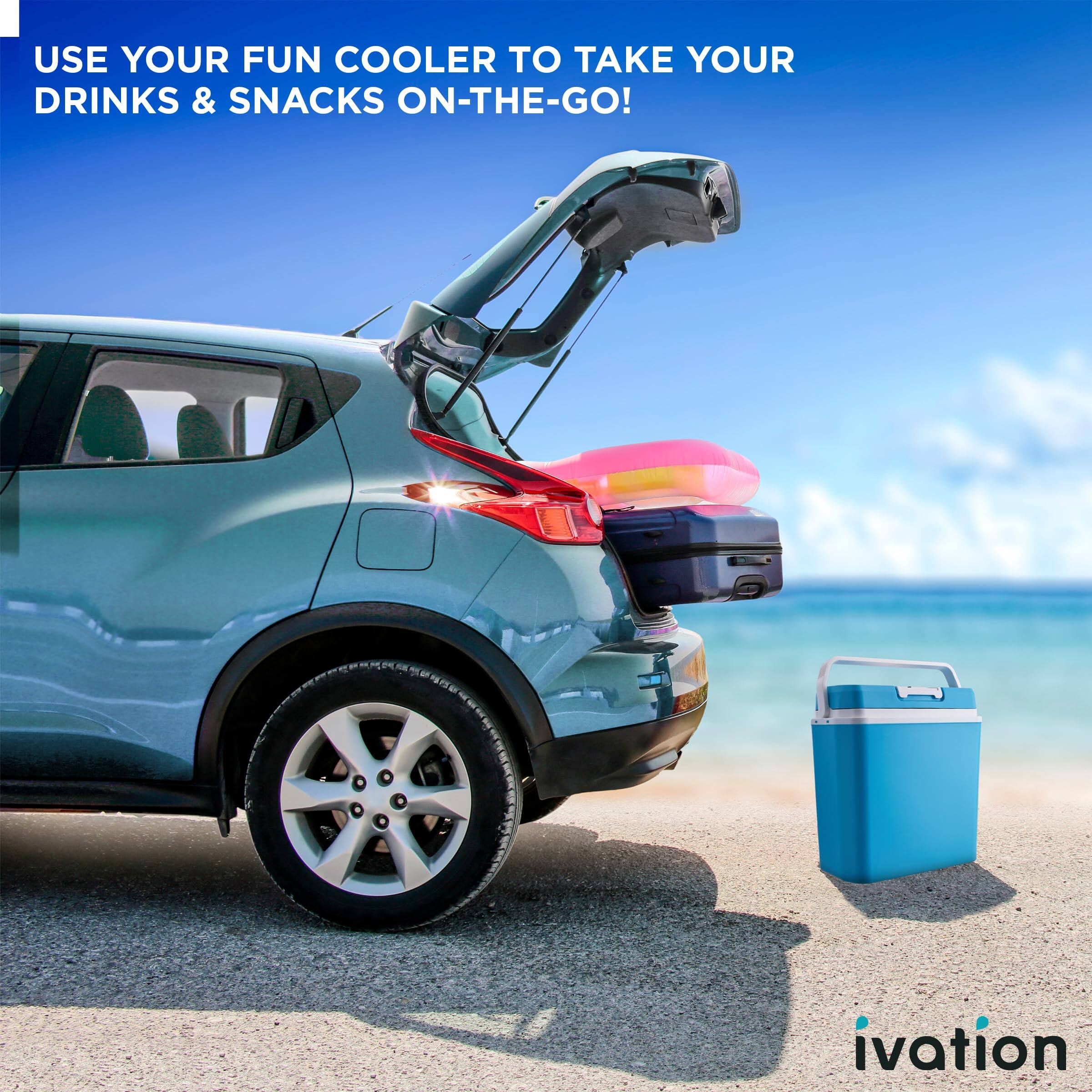 USE YOUR FUN COOLER TO TAKE YOUR DRINKS & SNACKS ON-THE-GO! ivation