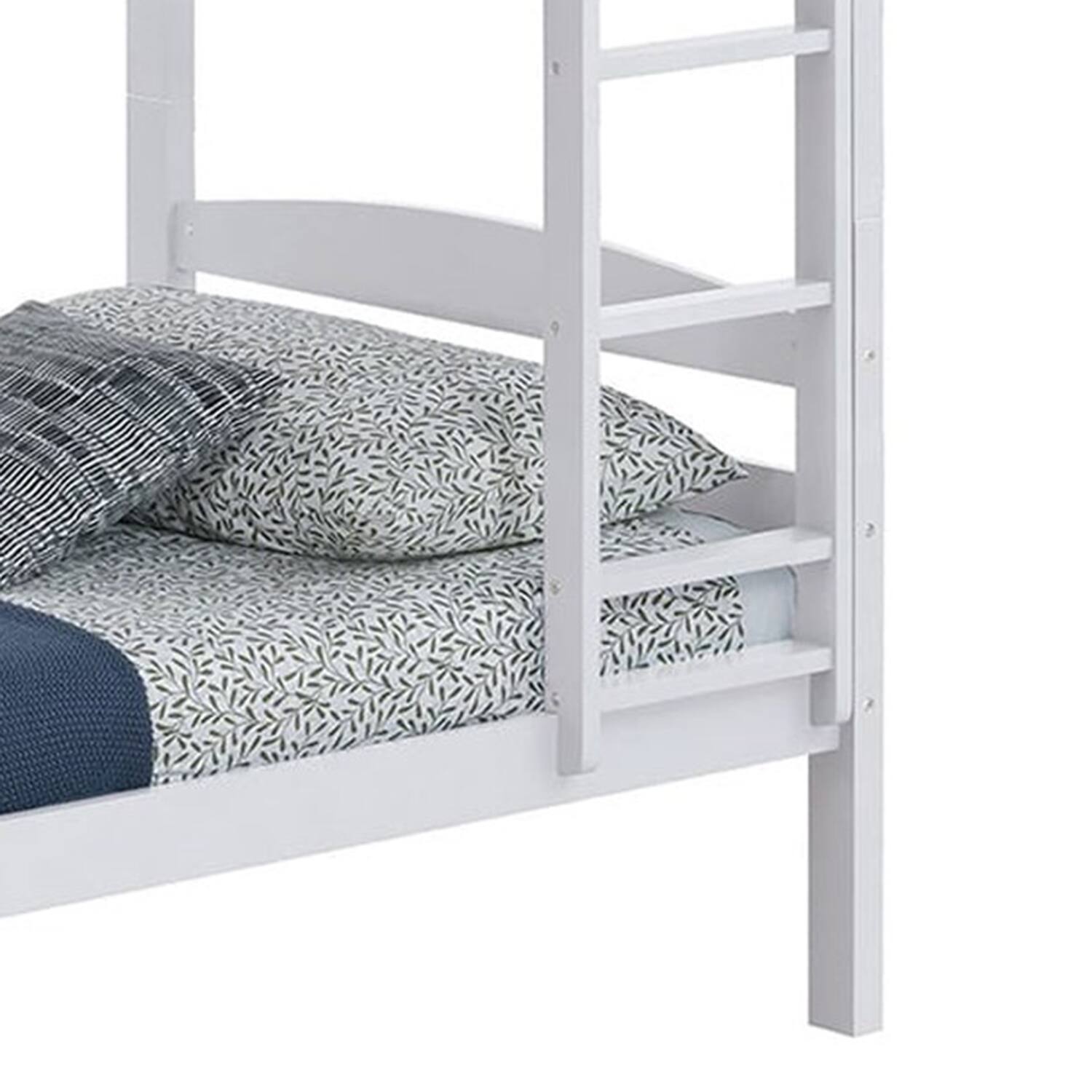 Alt View 4. Vaczon - Twin-Over-Twin Wooden Bunk Bed with Guardrails and Ladder, Solid Hardwood for Kids, Teens - White.