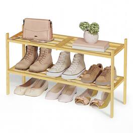 Songmics Home - Bamboo Shoe Rack for Closet, Stackable Shoe Oragnizer with Modular Structure - Natural Color