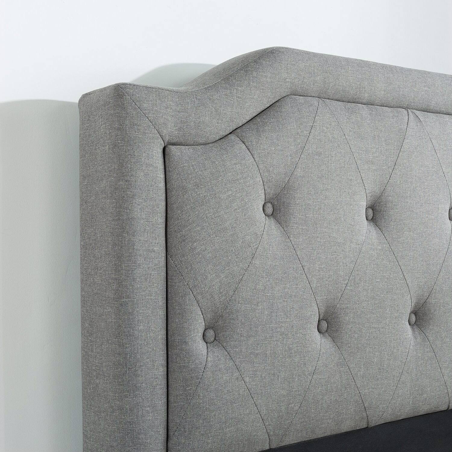 Left. Hivvago - Hivvago King size Upholstered Platform Bed with Classic Button Tufted Headboard - Grey.