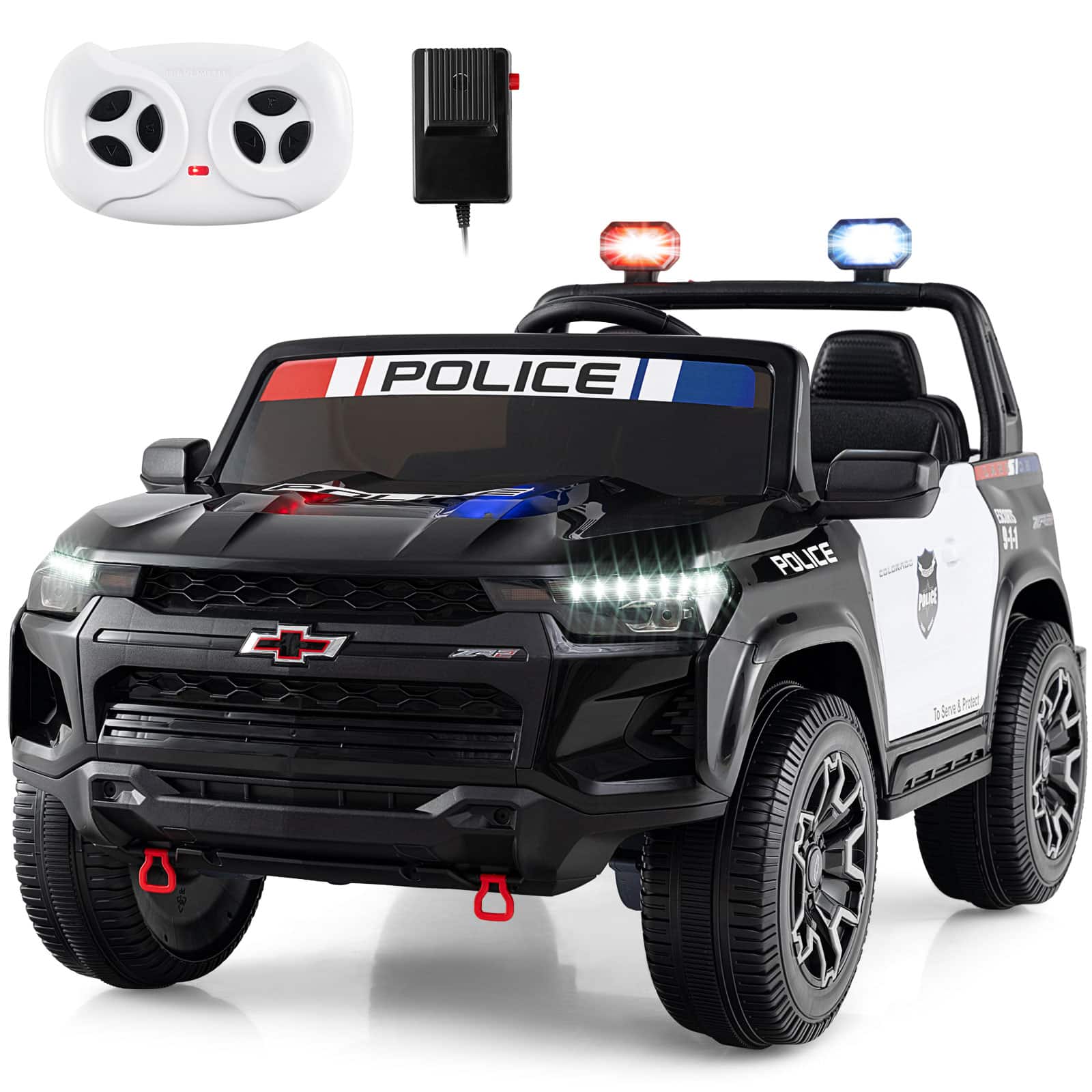 Gymax - 24V 4WD Kids Electric Vehicle w/Megaphone Siren Flashing Lights Remote Control - Black