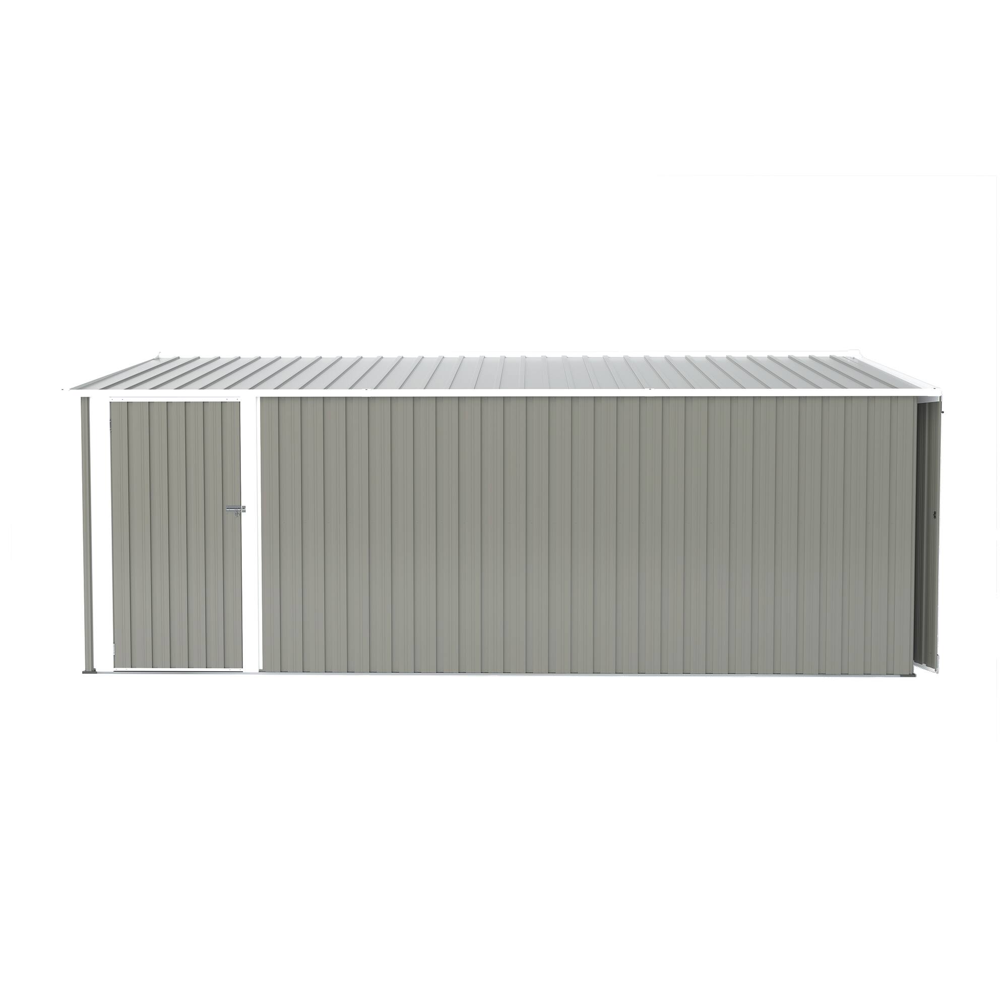 Alt View 6. Mondawe - 10×14 FT Outdoor Storage Shed with 3 Lockable Doors,4 Air Vents & Sloped Roof - Light Gray.