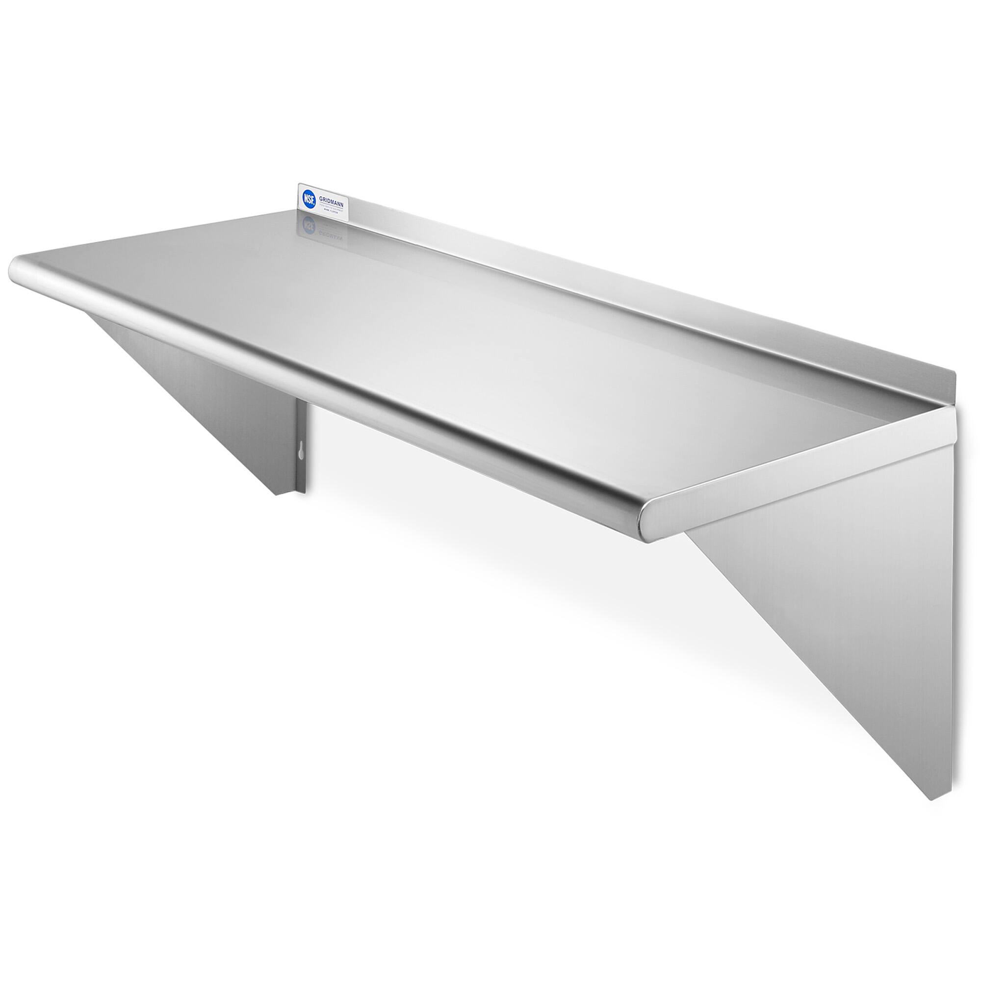 Front. GRIDMANN - 16 Gauge NSF 48 x 18-in Stainless Steel Shelf - Silver.