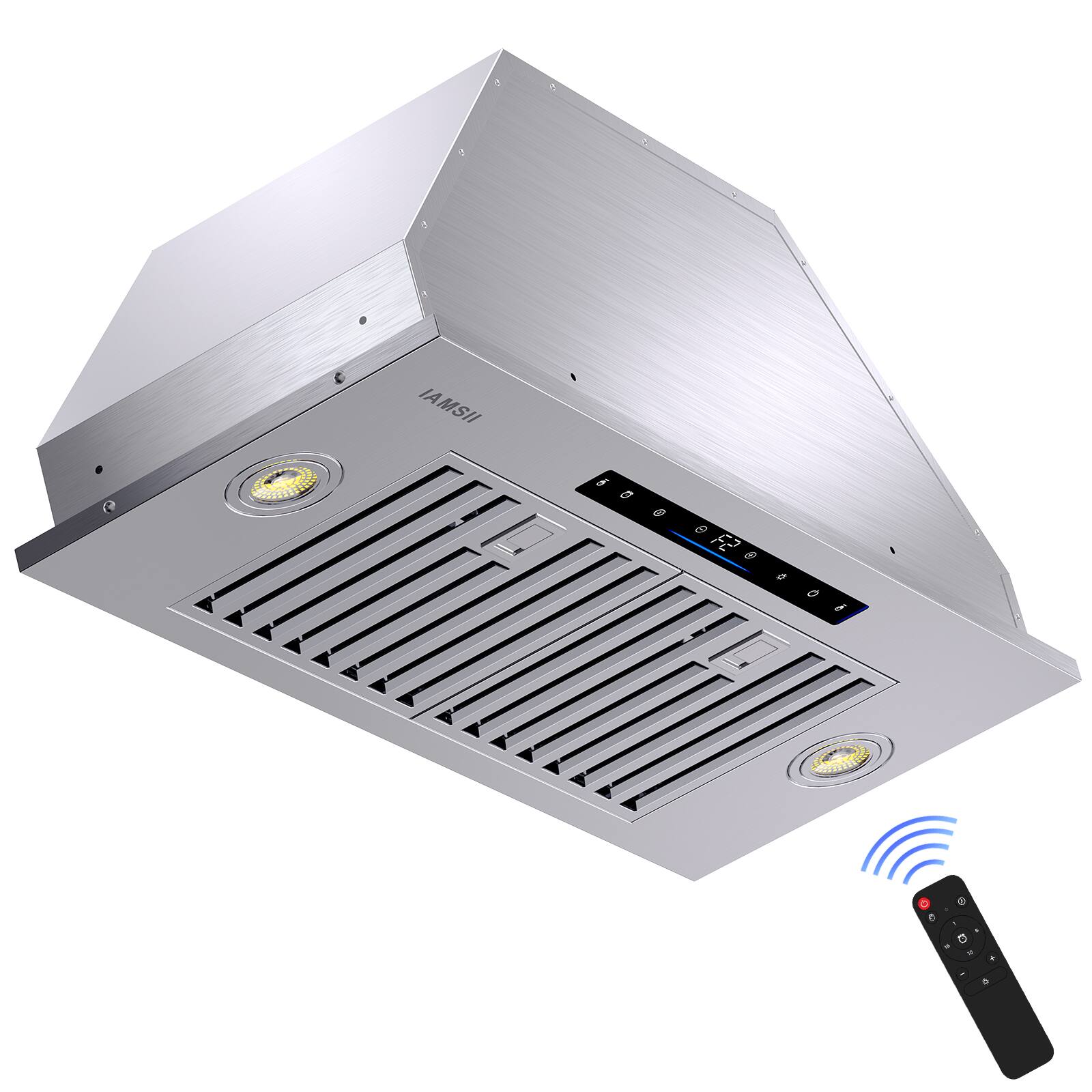 Angle. Brano - 36 inch Insert Range Hood in Stainless Steel,900 CFM Built-in Kitchen Hood with Remote Control, Convertible - silver.