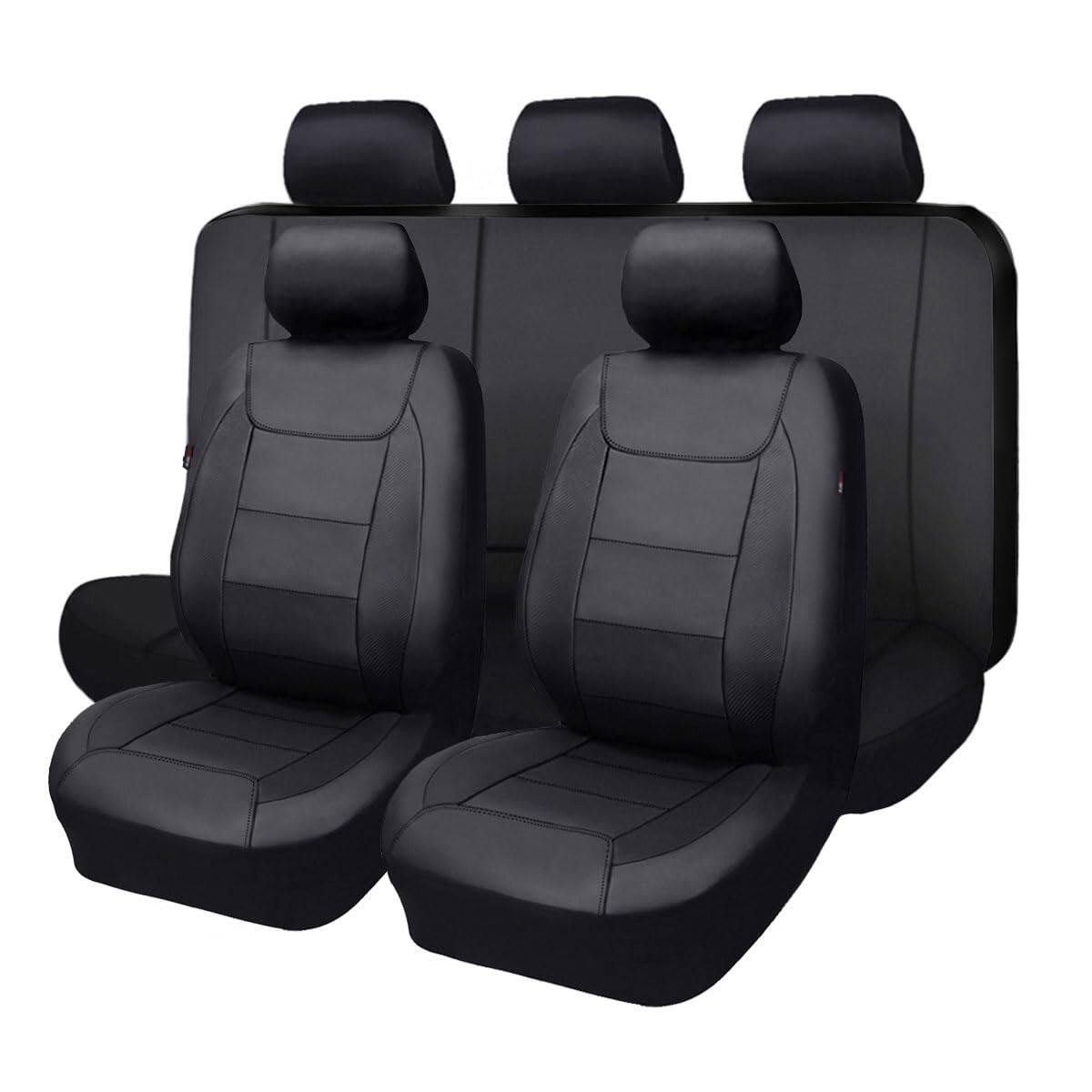 Front. Empire DigiLabs - Car Seat Covers Protects Water Proof Faux Leather Carbon Fiber Front And Rear Bench - Black Extra Large.