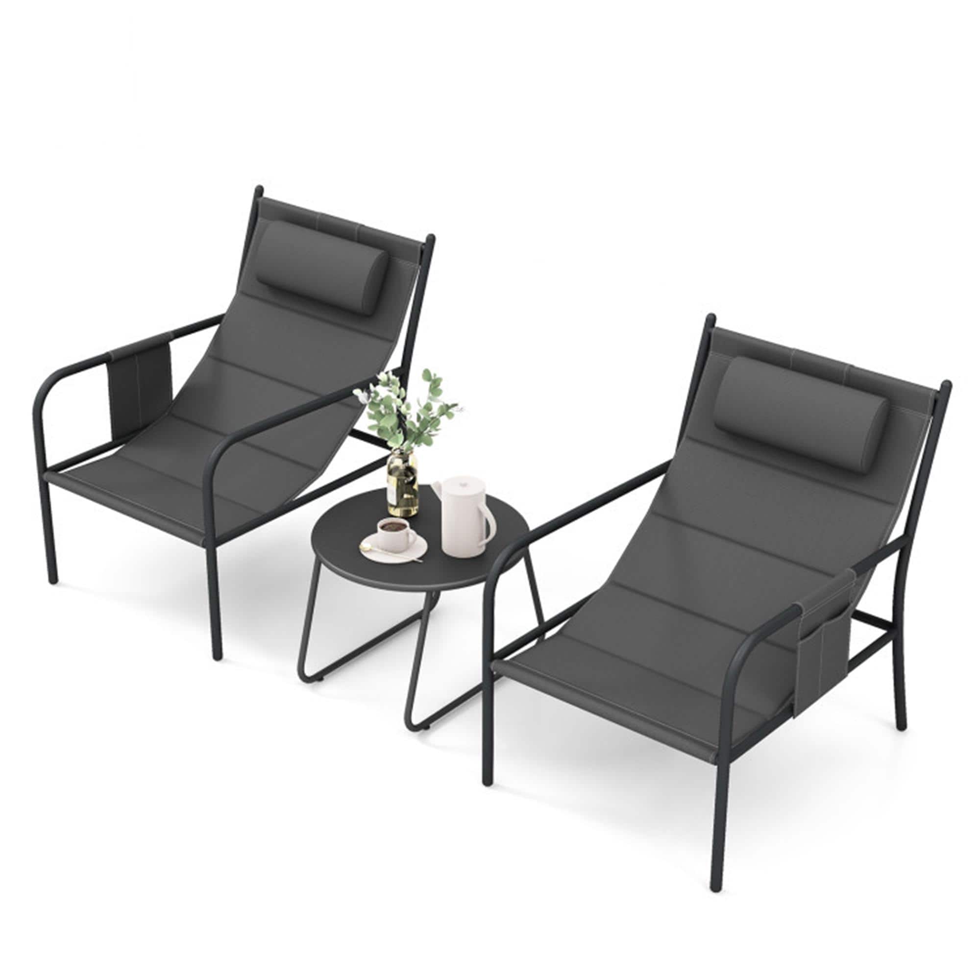 Boyel Living - 3Piece Metal Bistro Set HeavyDuty Metal Frame for Patio Use - Gray