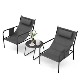 Boyel Living - 3Piece Metal Bistro Set HeavyDuty Metal Frame for Patio Use - Gray