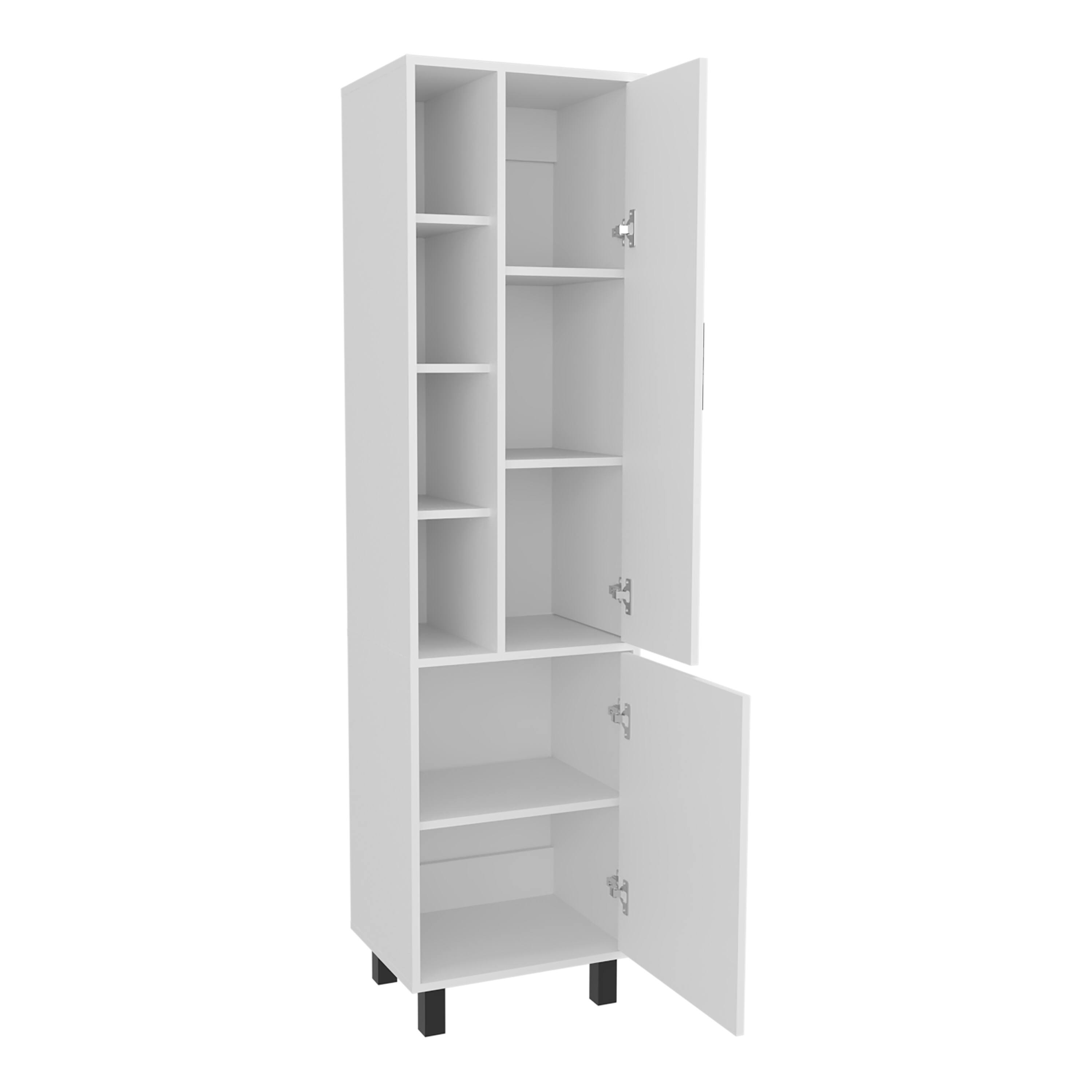 Angle. TinyHomie - Pinal Linen Cabinet with Open Storage and 2 Doors White - White.