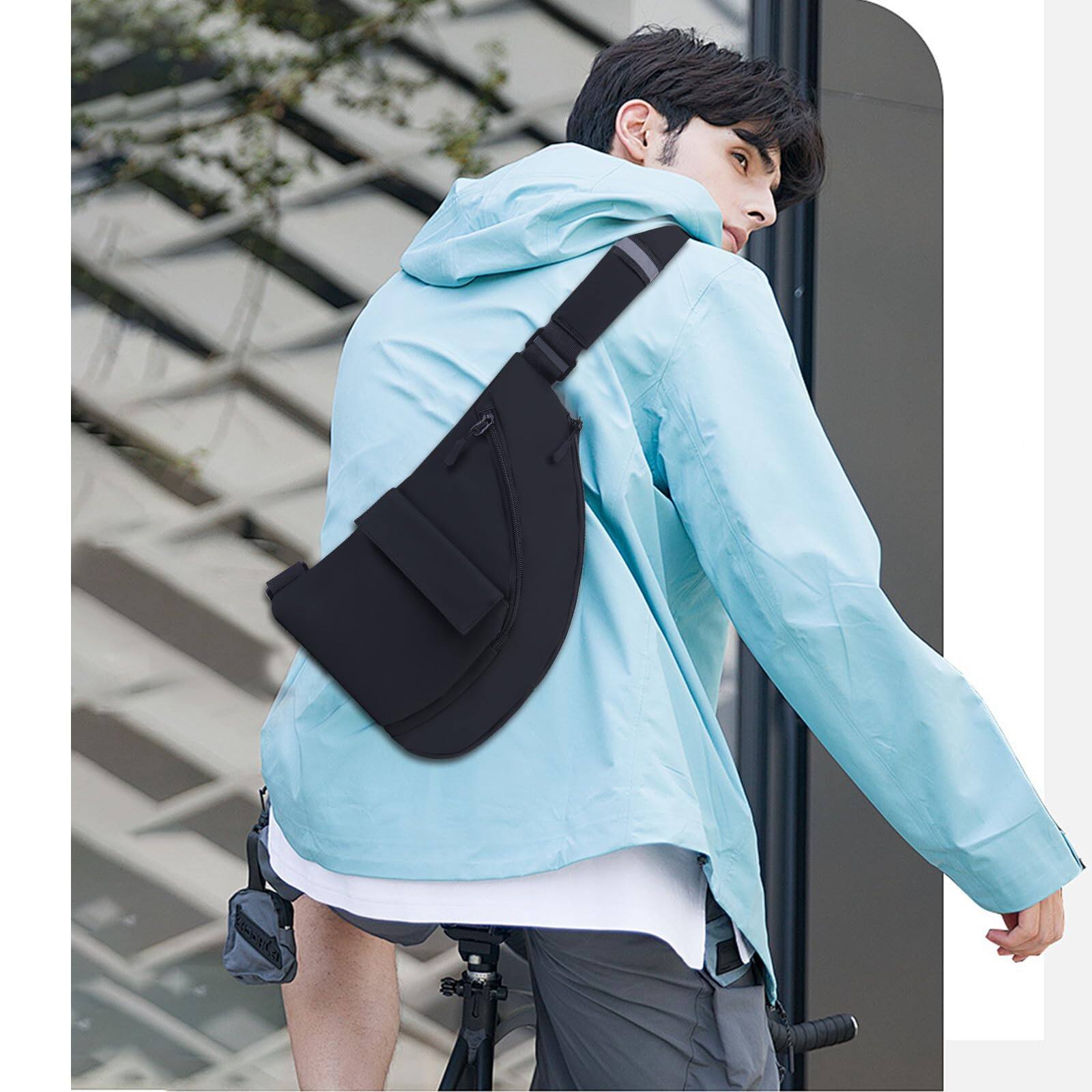 Alt View 5. Wikistore - WIKISTORE Anti Theft Sling Bag Crossbody Chest Bag for Women Men Travel Lightweight Waterproof Black - Black.