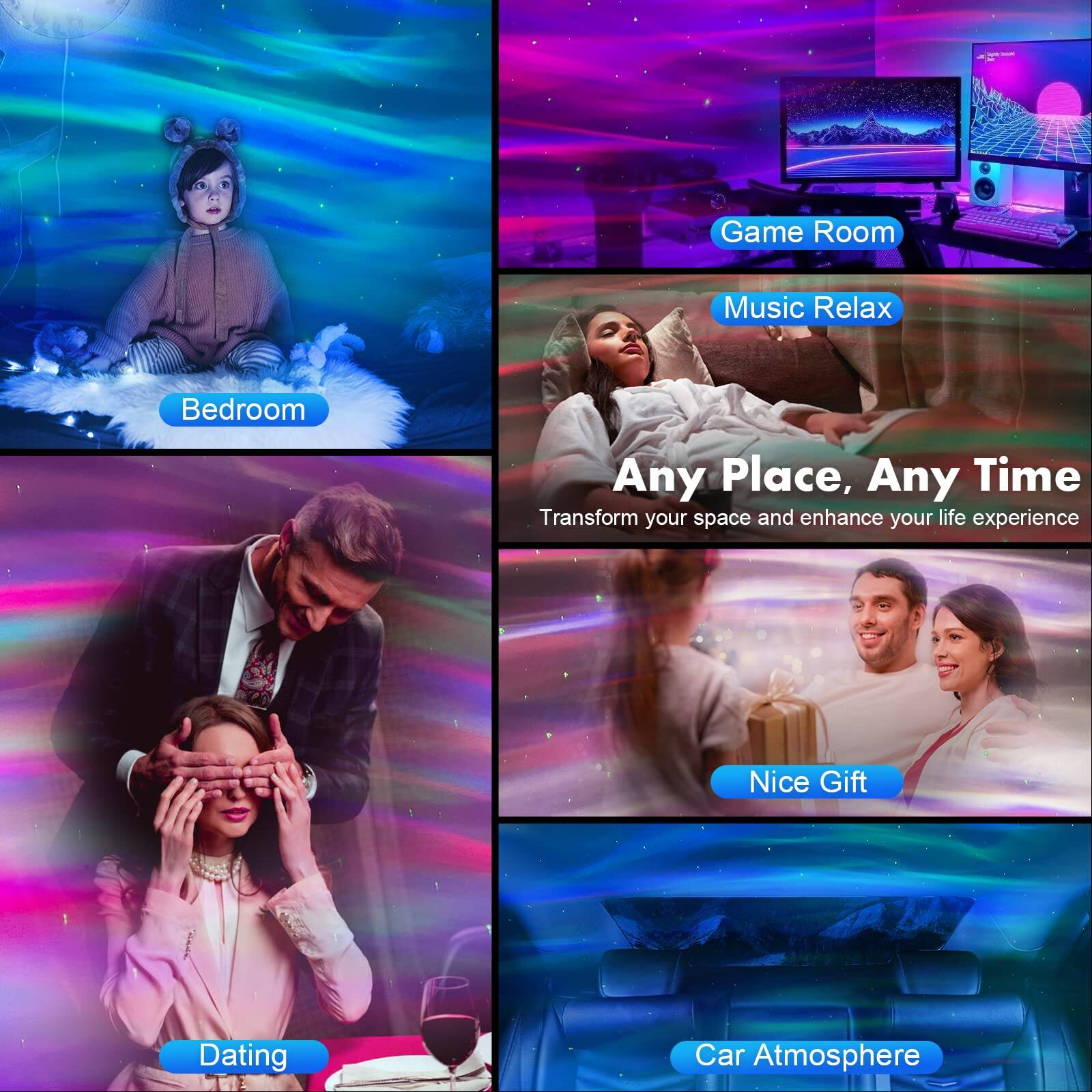 - Bedroom
- Game Room
- Music Relax
- Any Place, Any Time
  - Transform your space and enhance your life experience
- Dating
- Nice Gift
- Car Atmosphere