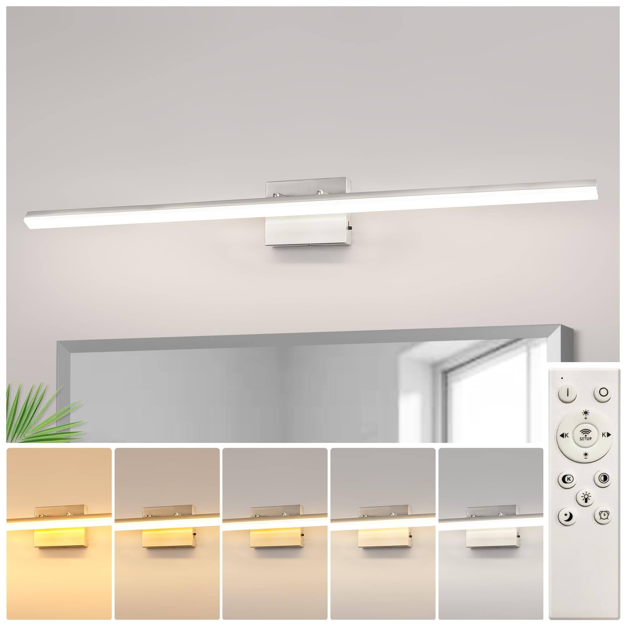 Front. PO3TICJUNKI3 - nch Bathroom Vanity Light Bar Over Mirror Brushed Nickel Modern Fixtures cct Adjustable Lights For Living R - Nickel&5CCT 48-Inch.