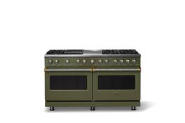 Viking - 60"W. 8 Burner Pro 5 Series 9.4 Cu. Ft. Freestanding Sealed Dual Fuel ConvectionRange with Brushed Brass Trim - Martini