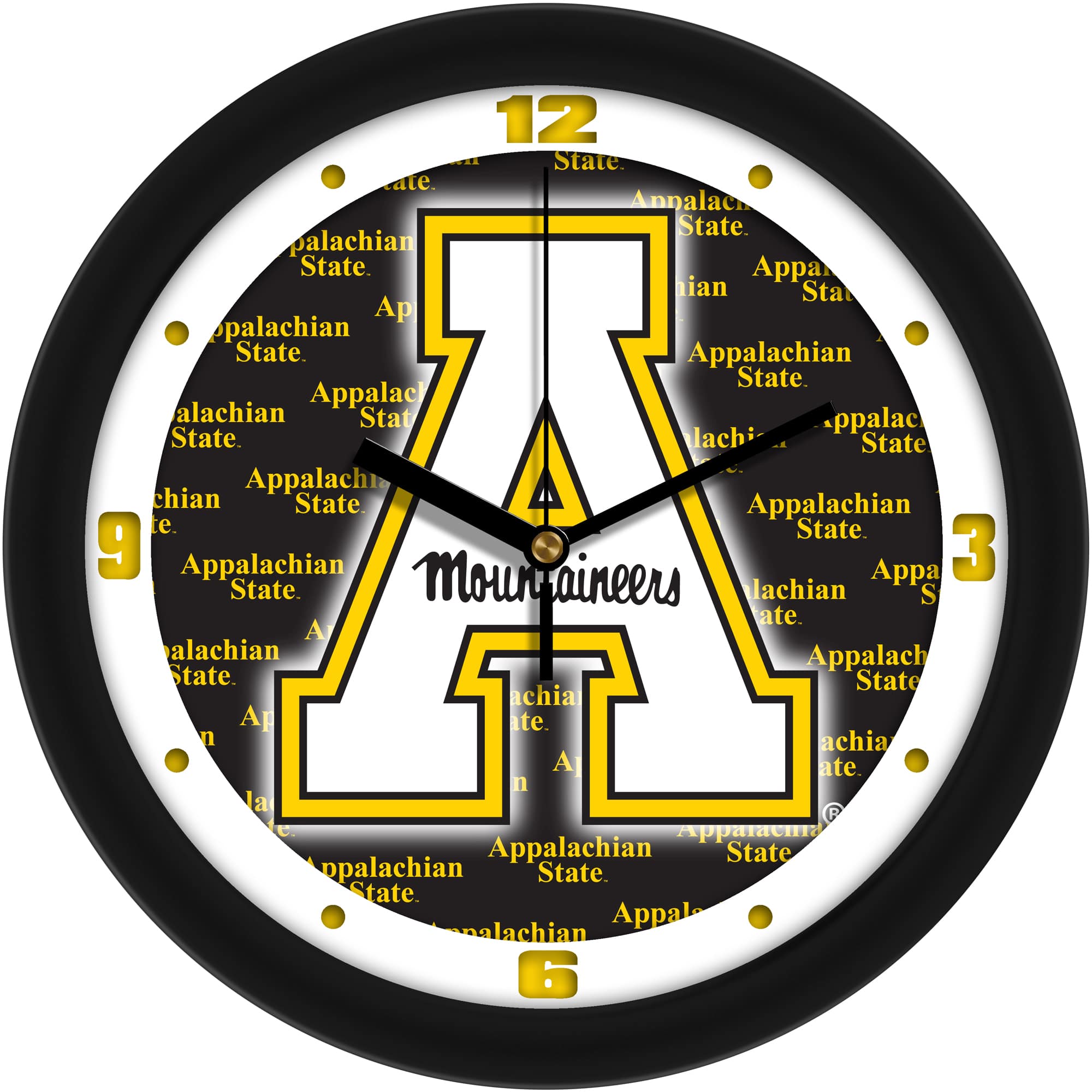 MpDirect - Appalachian State Mountaineers 11.5'' Suntime Premium Glass Face Dimension Wall Clock - Multicolor