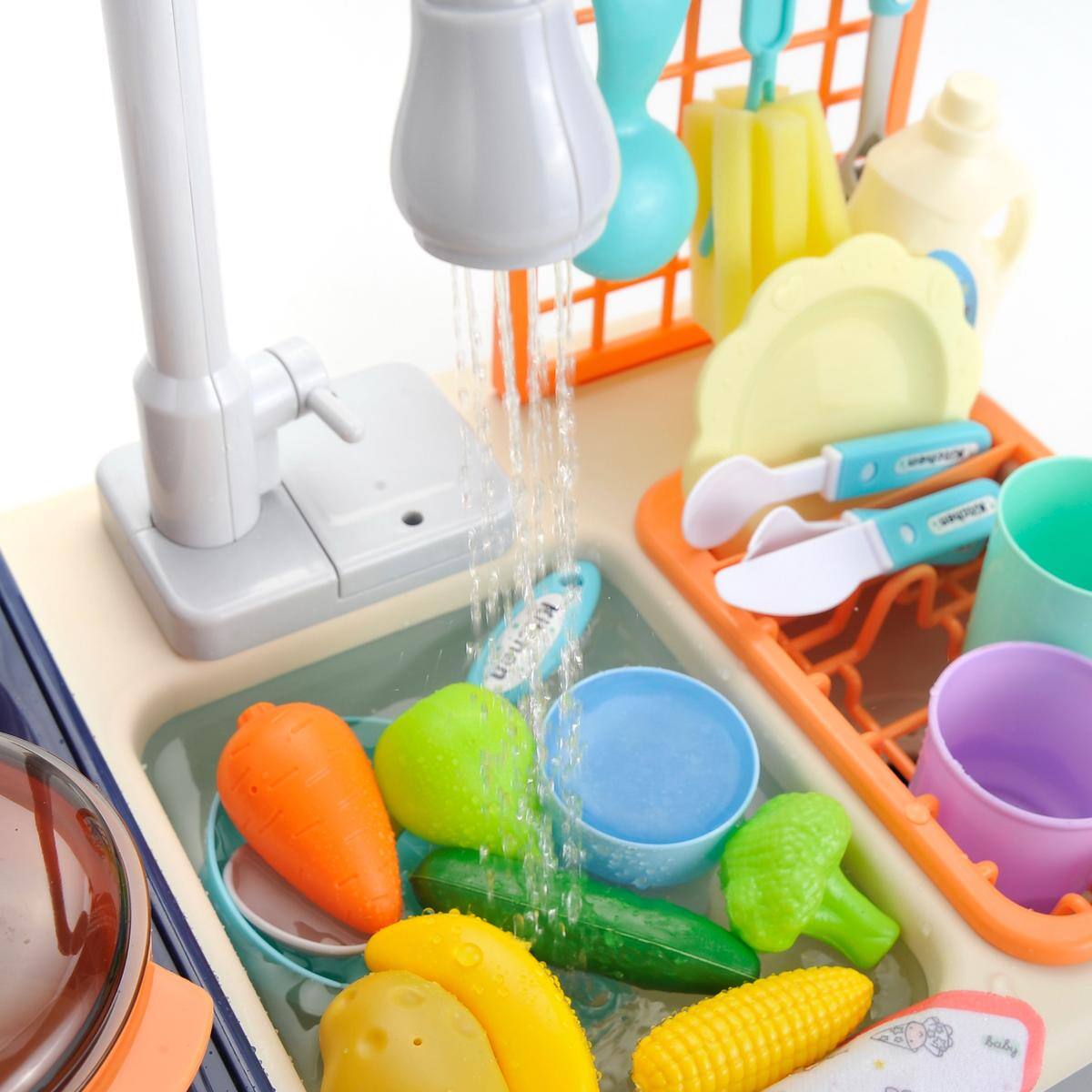 Back. JuzToys - Play Food Sets for Kids Kitchen, Sink Toy Play Food and Dishes, Kitchen Toys Pretend Play for Toddlers 3-5 - Multi.