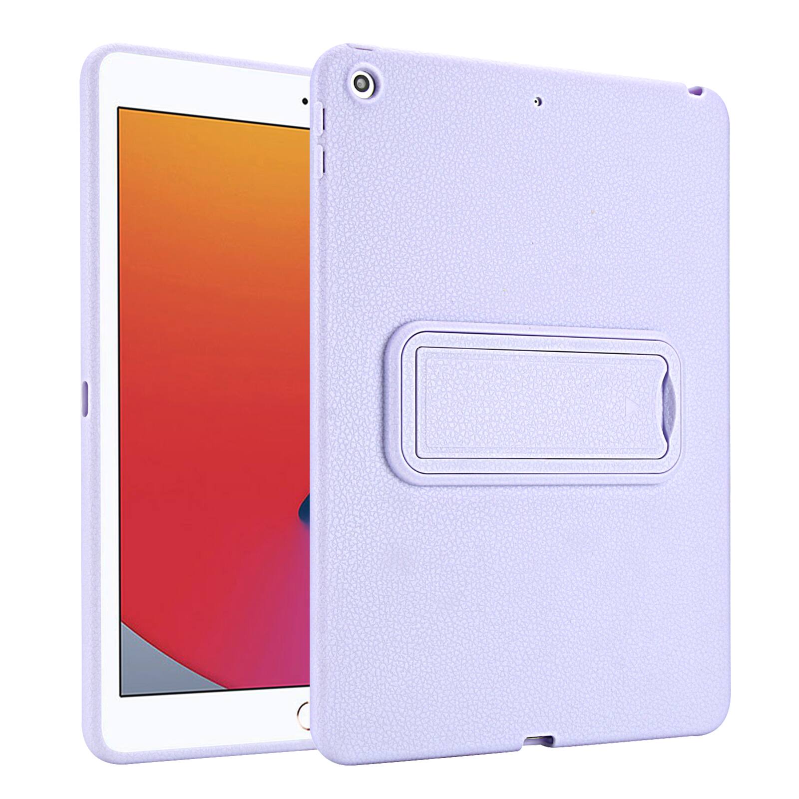 Angle. Dteck - Shockproof Case for Apple iPad (9th Generation) 10.2" 2021, Slim Leather Texture Protective Cover with Folding Kickstand - Purple.