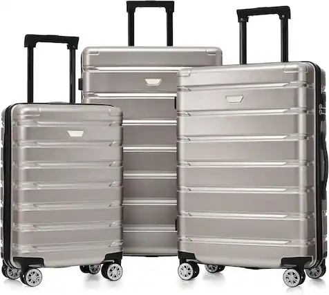 Front. MOOSOO - Luggage Set 3 Piece, Hard Shell PC+ABS Lightweight Suitcase Set with Spinner Wheels, for Travel Women Men - Fog Gray.