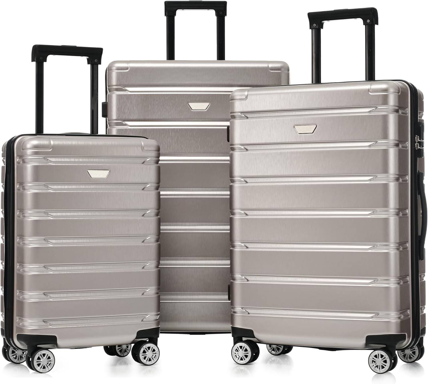 Front. MOOSOO - Luggage Set 3 Piece, Hard Shell PC+ABS Lightweight Suitcase Set with Spinner Wheels, for Travel Women Men - Fog Gray.