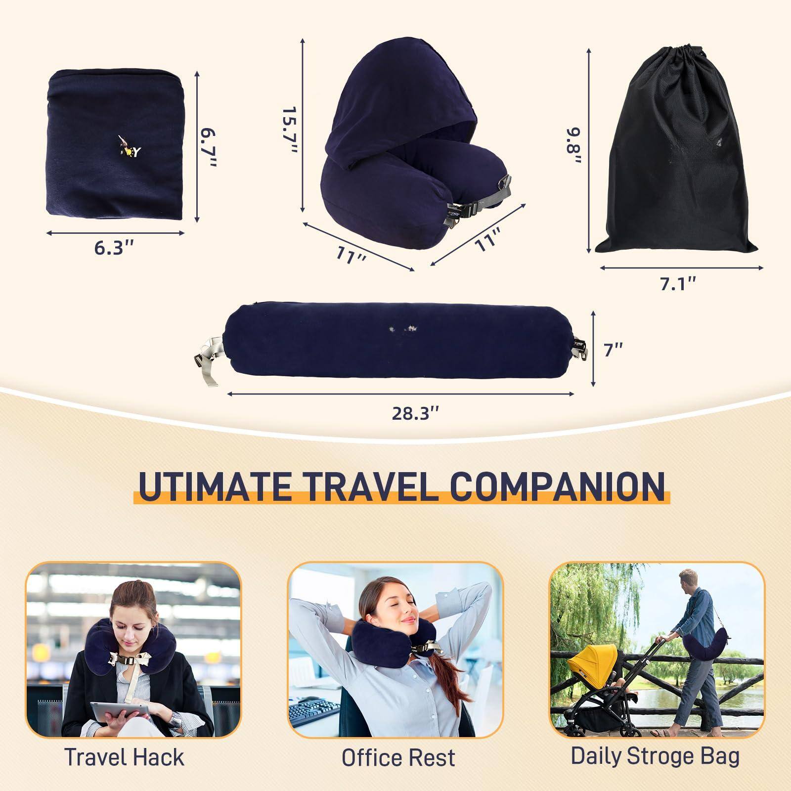 6.7" 15.7" 9.8" 6.3" 11" 11" 7.1" 7" 28.3"  
ULTIMATE TRAVEL COMPANION  
Travel Hack  
Office Rest  
Daily Storage Bag