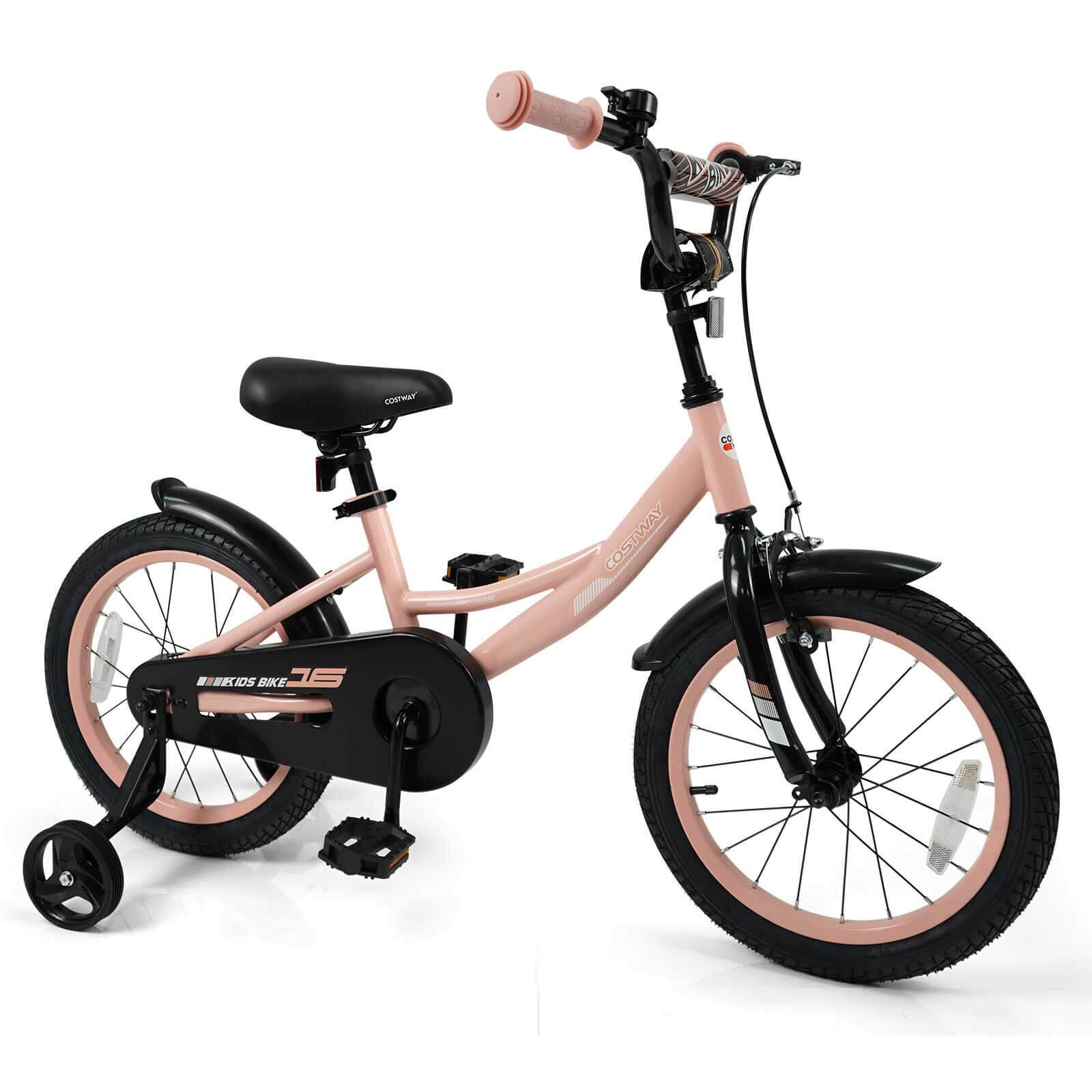 Costway - Kids Bike, 16" Toddler Bicycle with Training Wheels, Dual Brakes, Adjustable Seat - Pink
