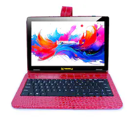 LINSAY - 10.1" Octa Core 256GB Storage Android 15 Tablet with Crocodile Keyboard - Red