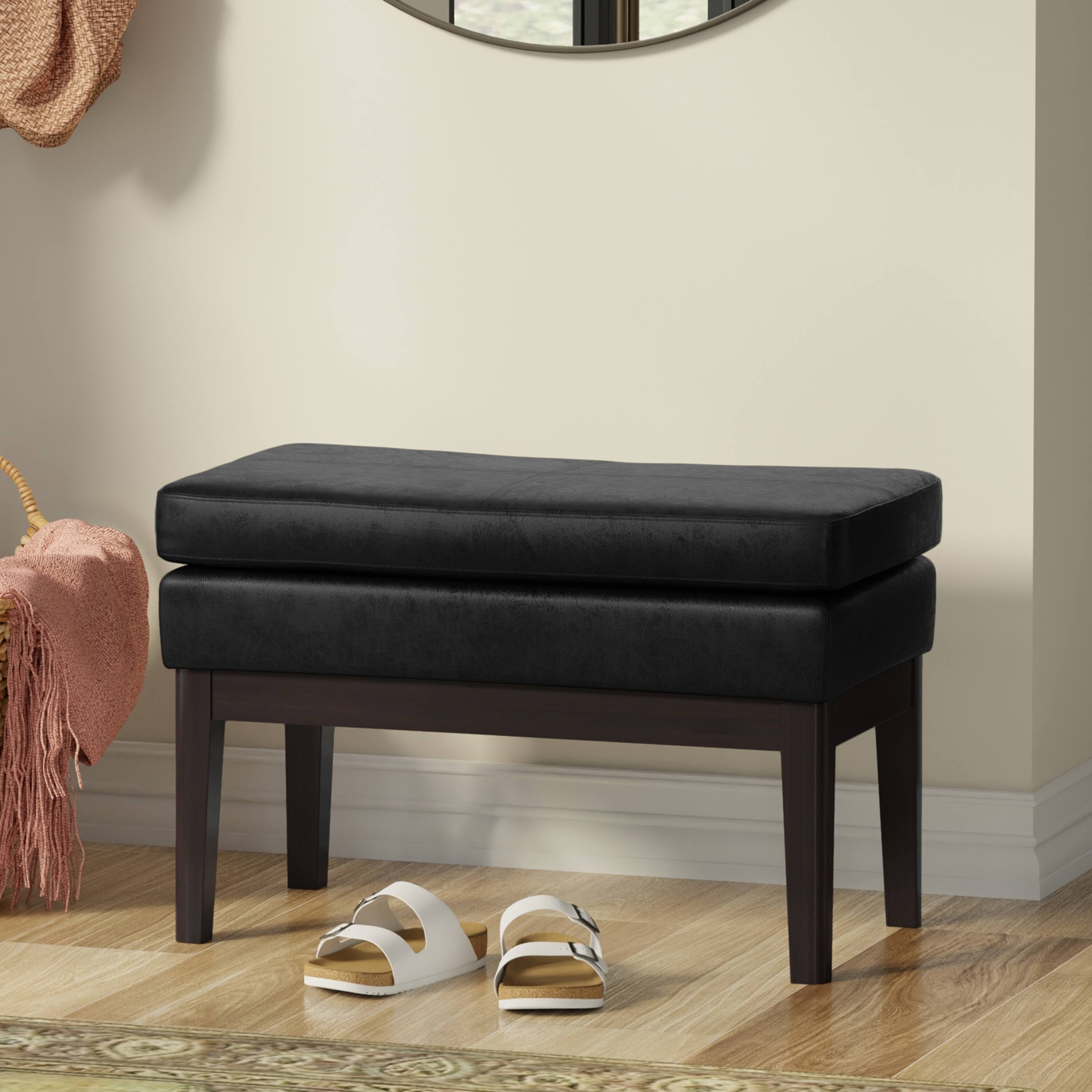 Angle. Simpli Home - Carlson Small Ottoman Bench in Distressed Black - Distressed Black.