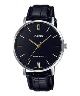 Casio - Men’s Dial Leather Strap Analog Watch - MTP-VT01L-1BUDF - Black